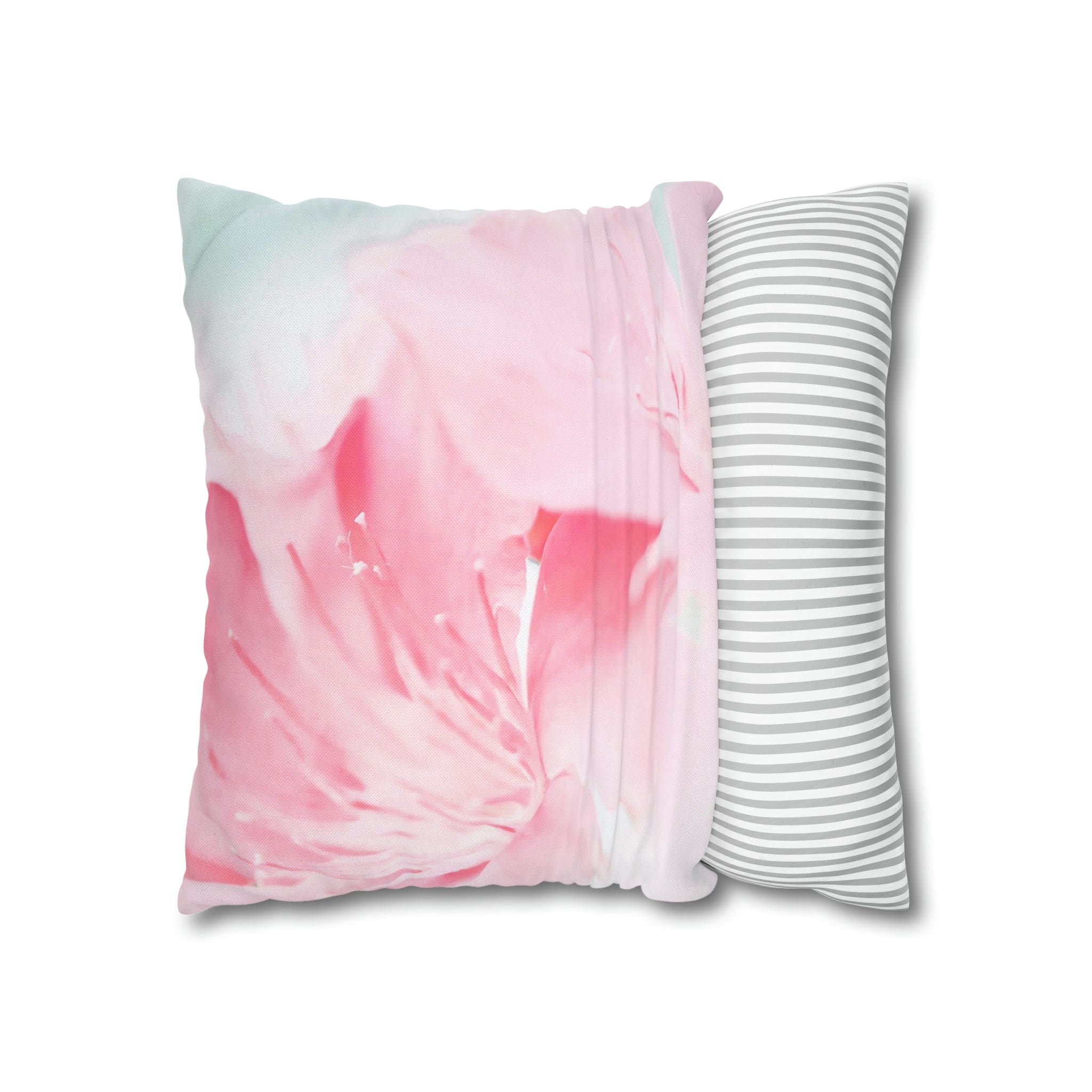 Decorative throw pillow cover featuring a peaceful pink flower bloom design, showcasing vibrant colors and a concealed zipper.