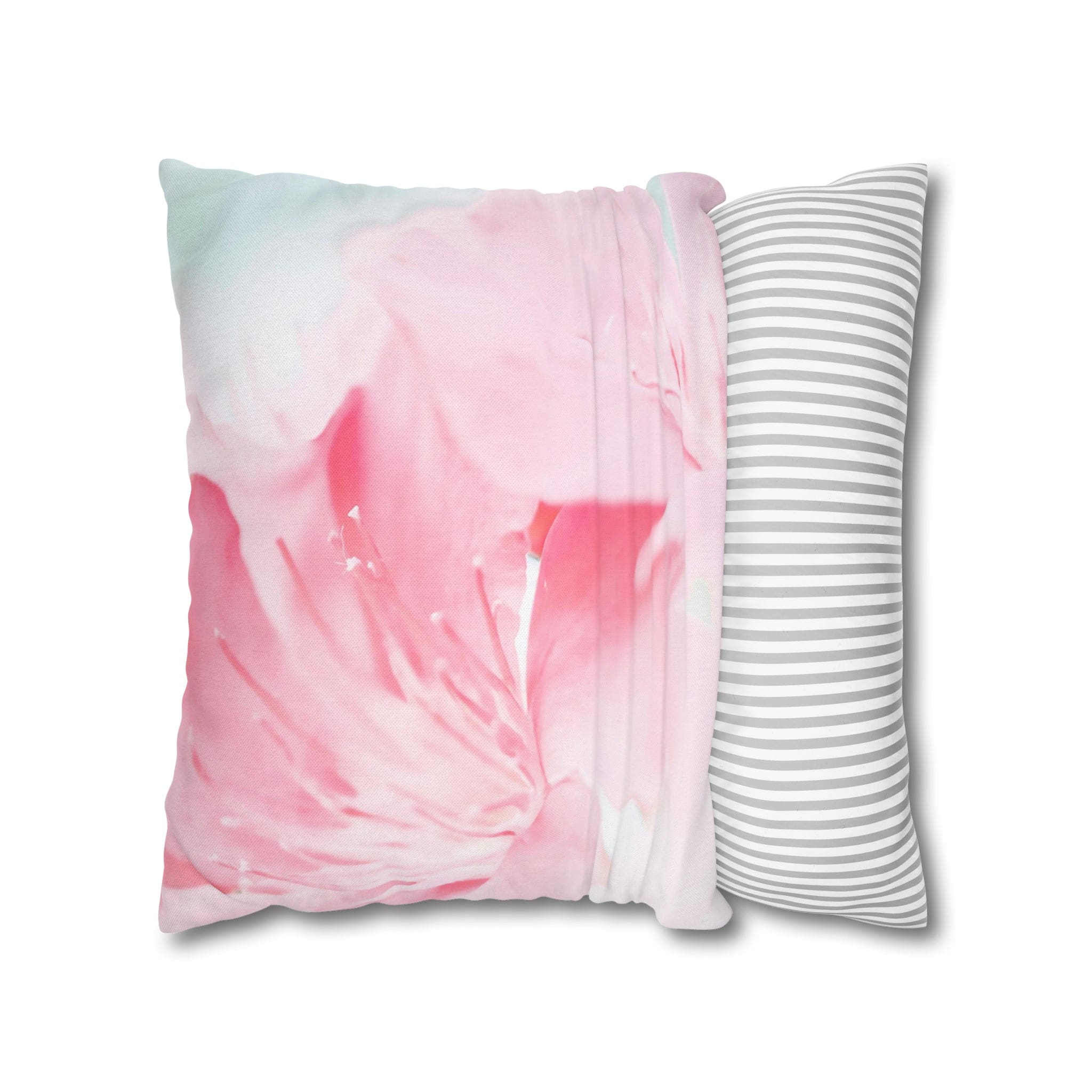 Decorative throw pillow cover featuring a peaceful pink flower bloom design, showcasing vibrant colors and a concealed zipper.