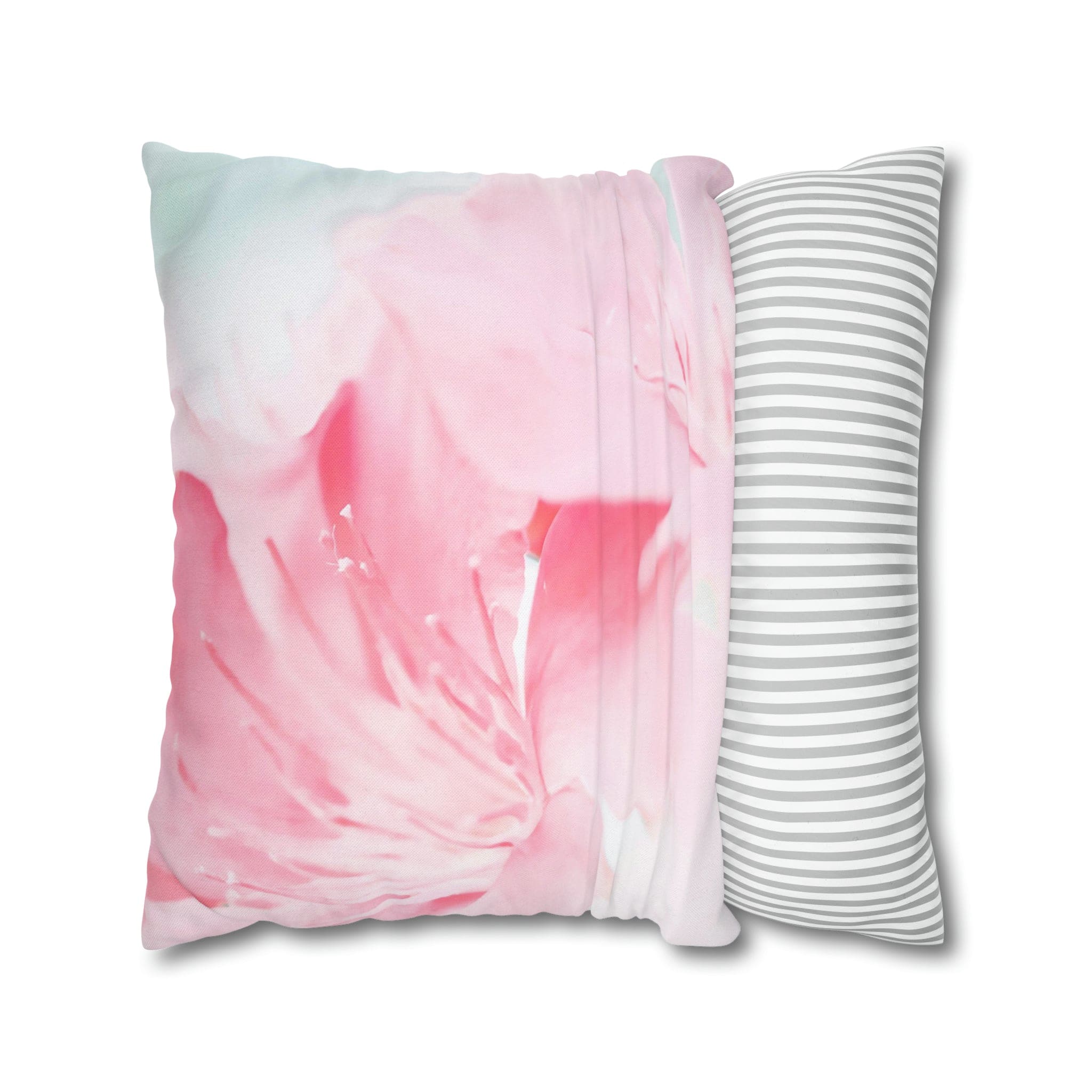 Decorative throw pillow cover featuring a peaceful pink flower bloom design, showcasing vibrant colors and a concealed zipper.