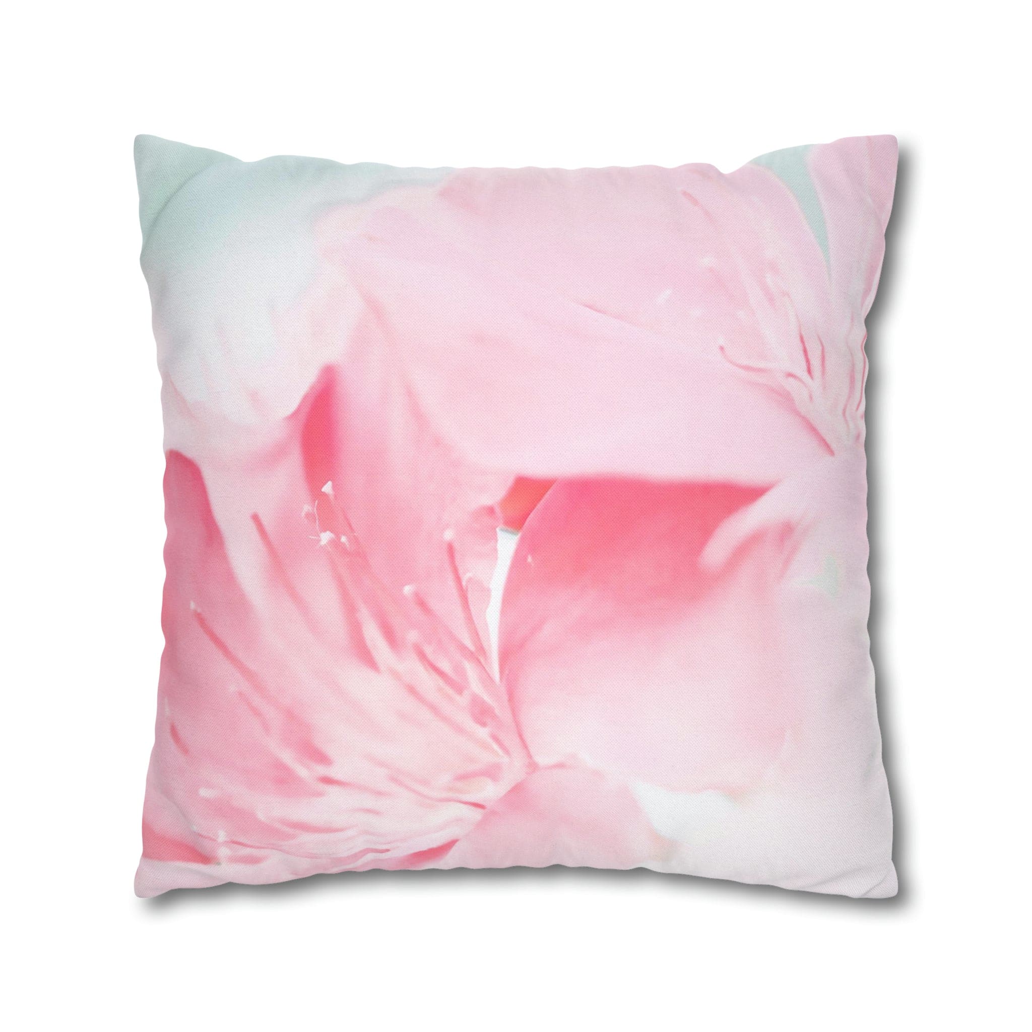 Decorative throw pillow cover featuring a peaceful pink flower bloom design, showcasing vibrant colors and a concealed zipper.