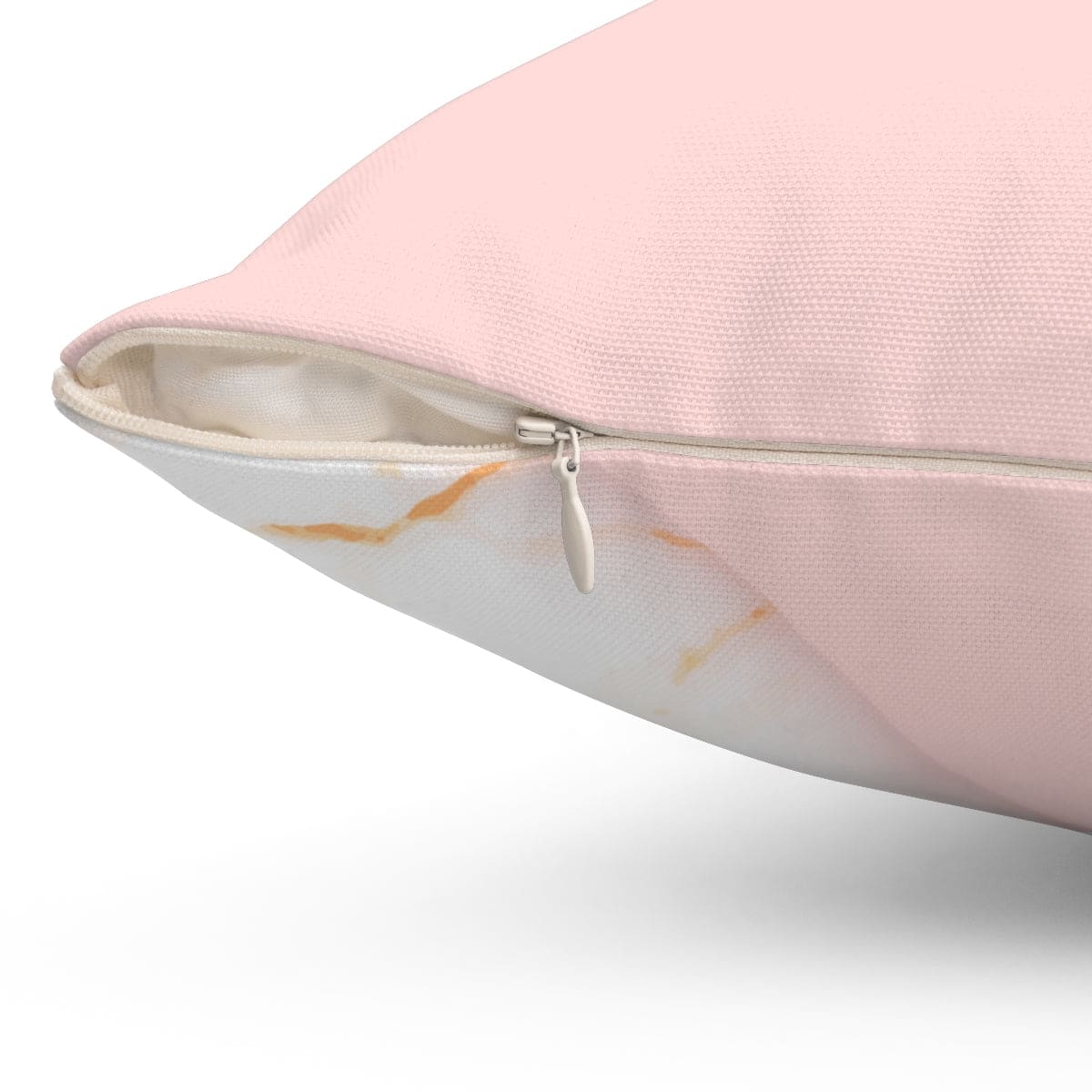 Pink marble swirl decorative throw pillow cover with concealed zipper, showcasing a luxurious design.