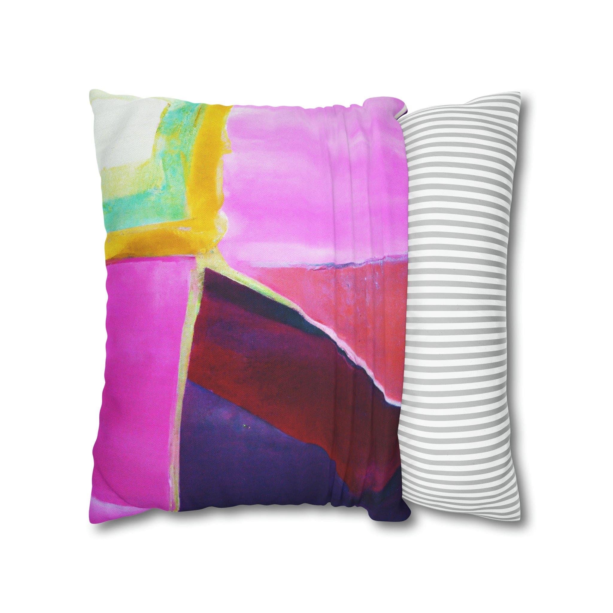 Decorative throw pillow cover featuring a pink, purple, and red geometric pattern, showcasing its vibrant colors and stylish design.