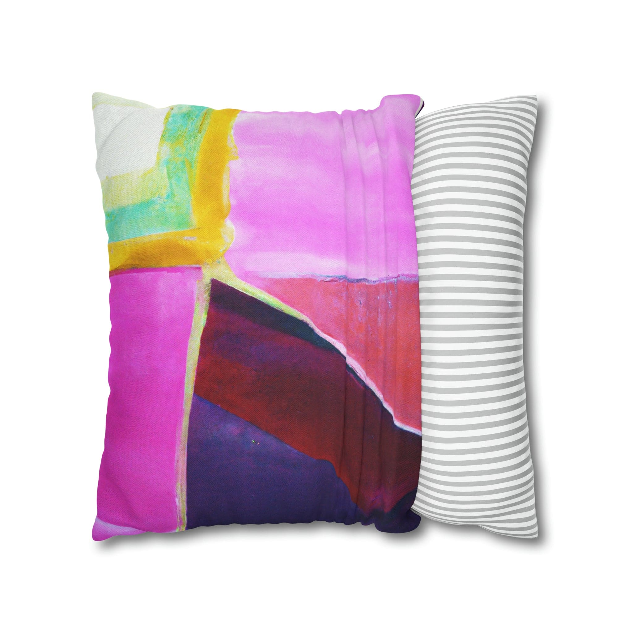 Decorative throw pillow cover featuring a pink, purple, and red geometric pattern, showcasing its vibrant colors and stylish design.