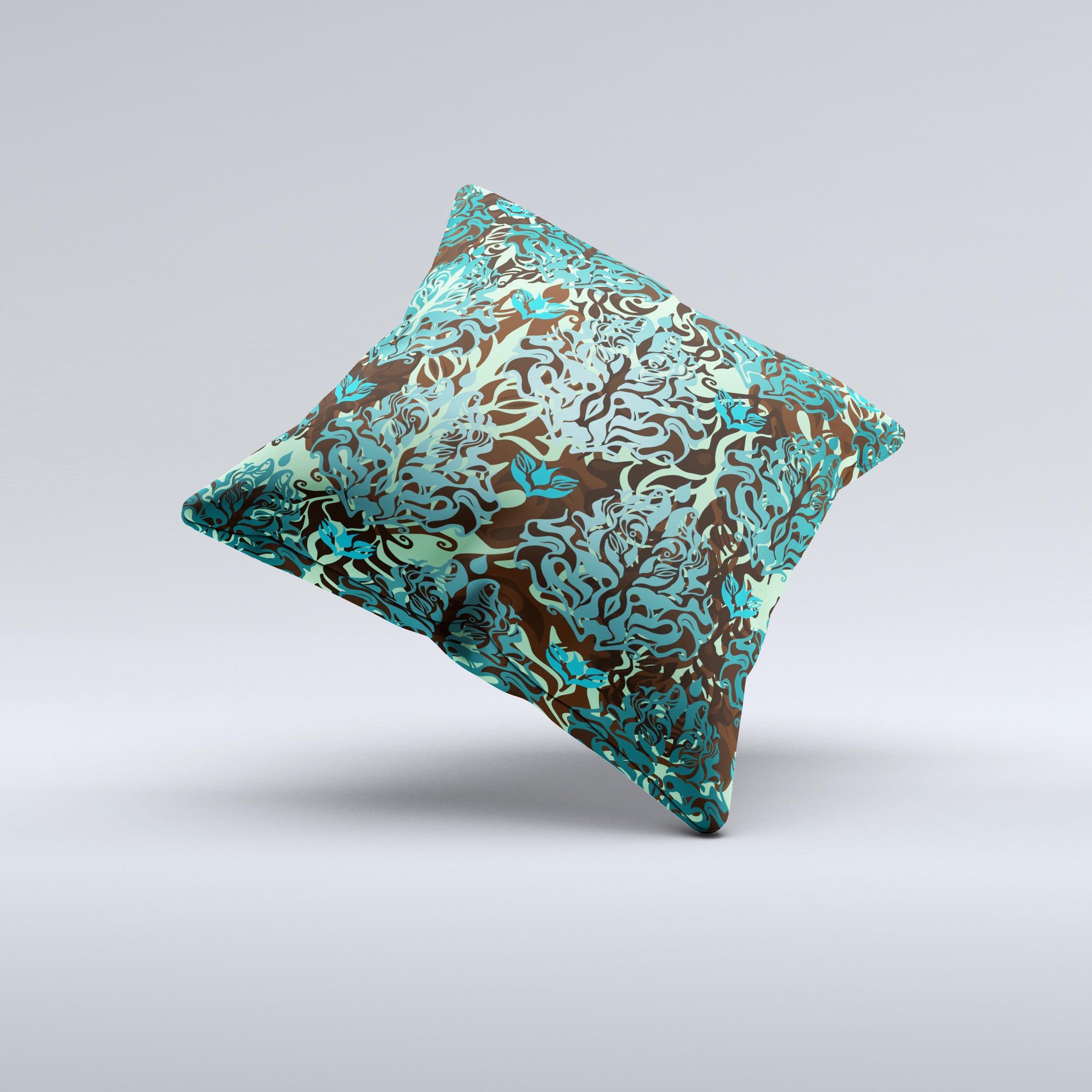 Delicate Abstract Green Pattern Ink-Fuzed Decorative Throw Pillow showcasing intricate design and vibrant colors, perfect for home decor.