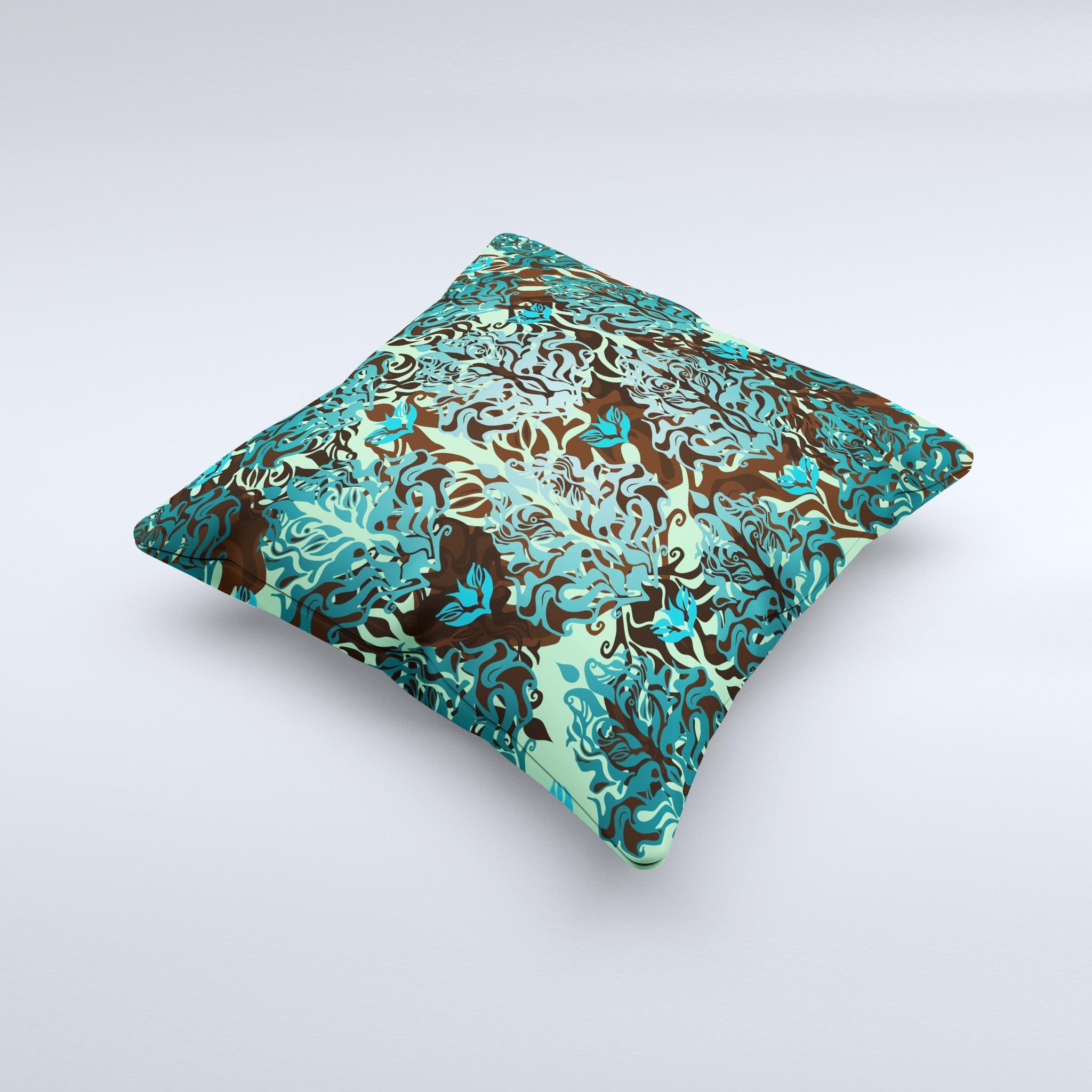 Delicate Abstract Green Pattern Ink-Fuzed Decorative Throw Pillow showcasing intricate design and vibrant colors, perfect for home decor.