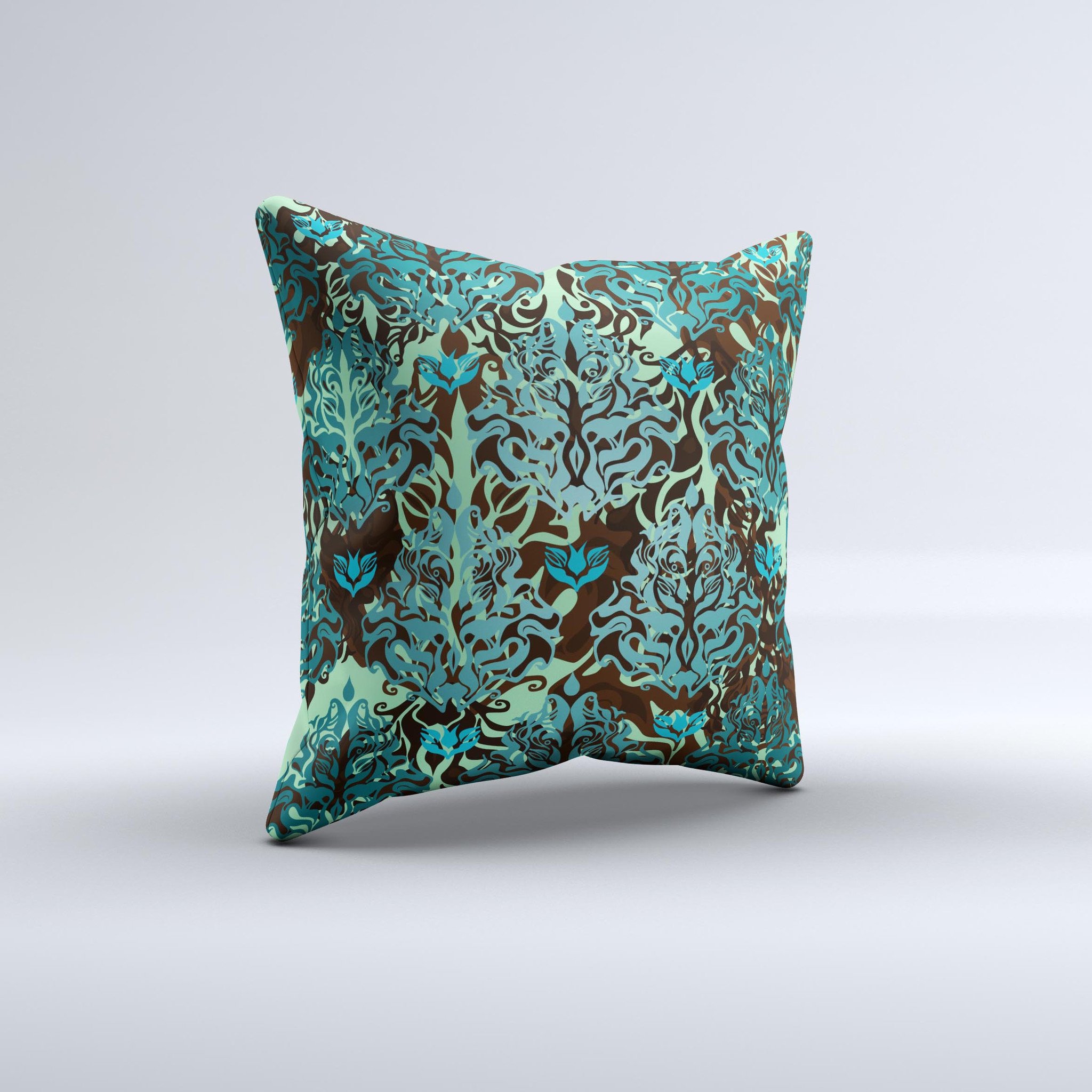 Delicate Abstract Green Pattern Ink-Fuzed Decorative Throw Pillow showcasing intricate design and vibrant colors, perfect for home decor.