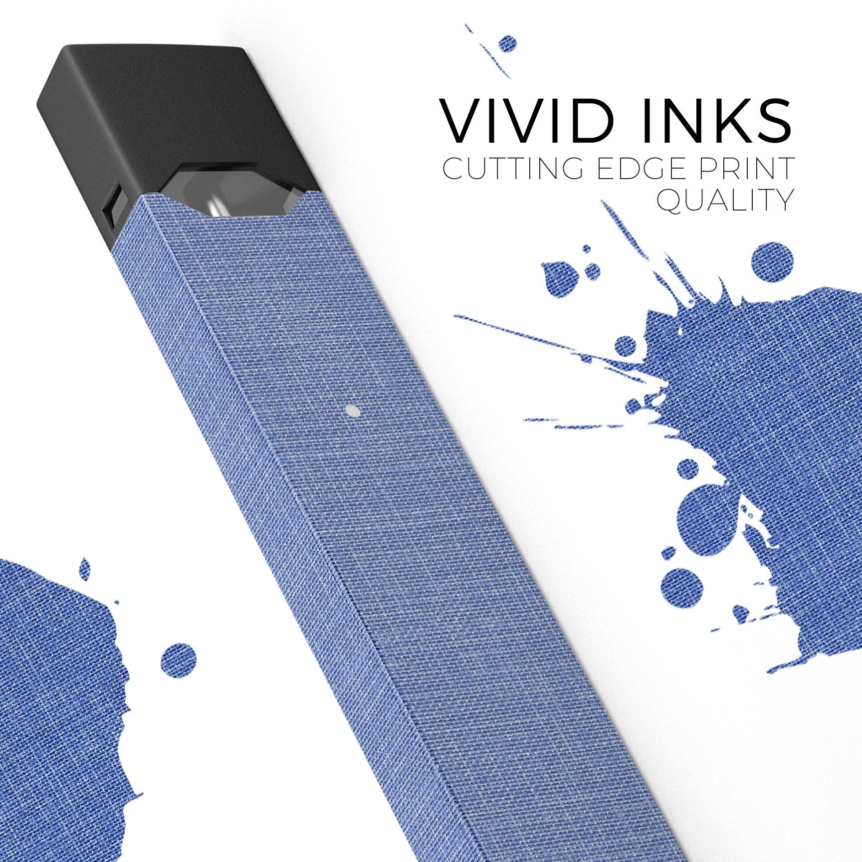 Deep Blue Jean Fabric Pattern skin wrap for JUUL vaping device, showcasing a stylish denim design with precise cutouts.