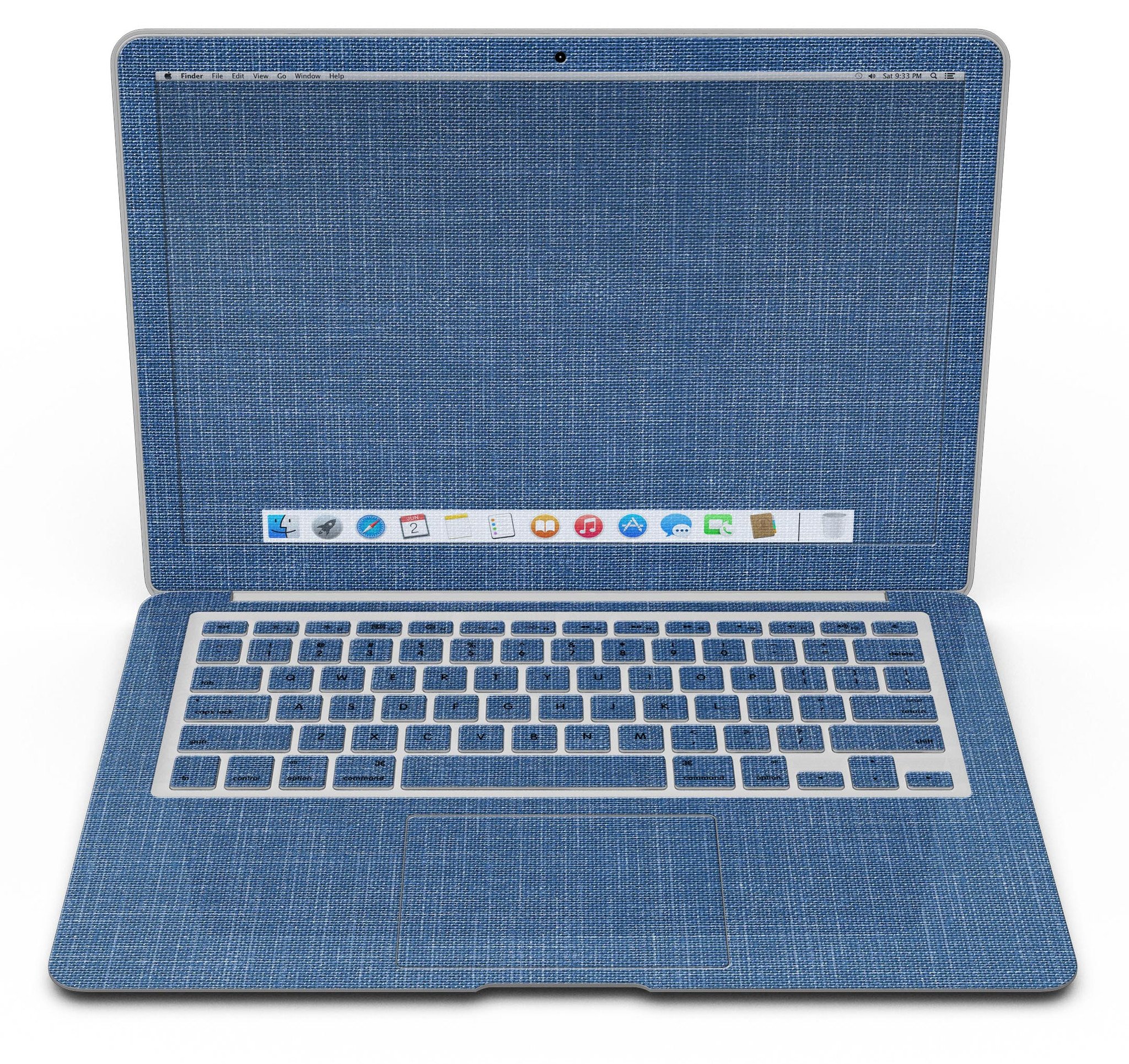 Deep Blue Sea Fabric Skin Kit for MacBook Air, showcasing vibrant ocean-inspired design and premium vinyl material.