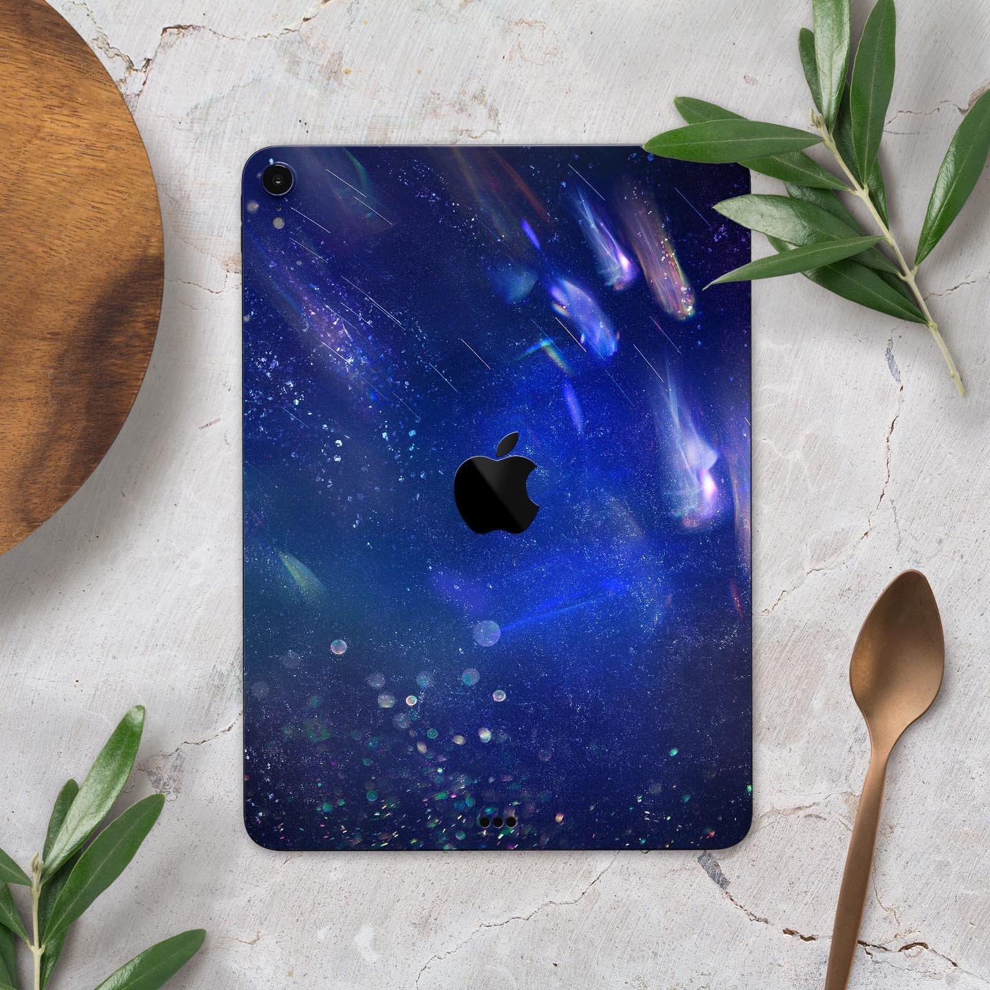 Deep Blue Unfocused Scratches skin decal for Apple device, showcasing vibrant colors and ultra-thin design for protection.