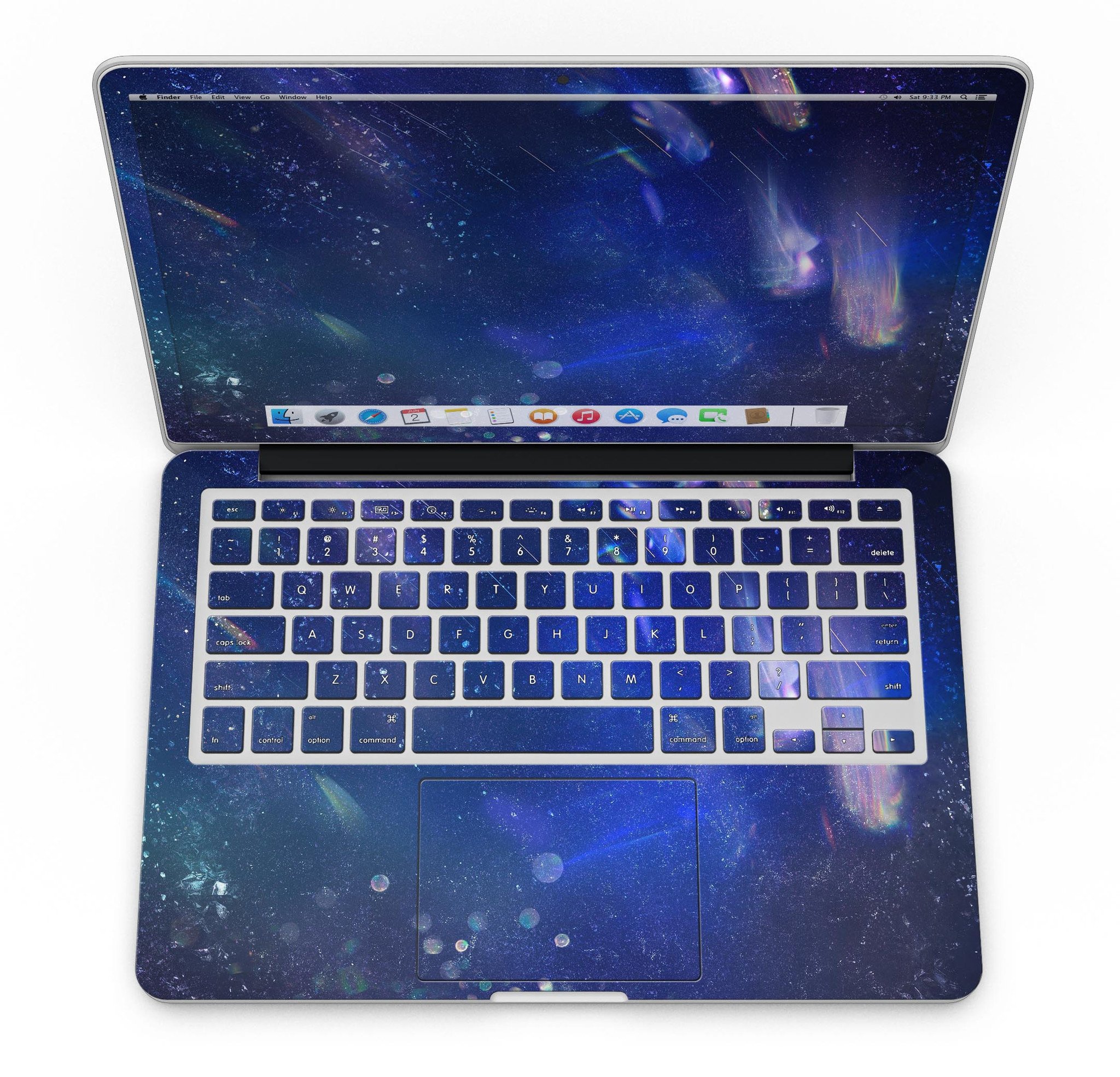 Deep Blue Unfocused Scratches skin for MacBook Pro with Retina Display, showcasing a stylish design that protects against scratches.