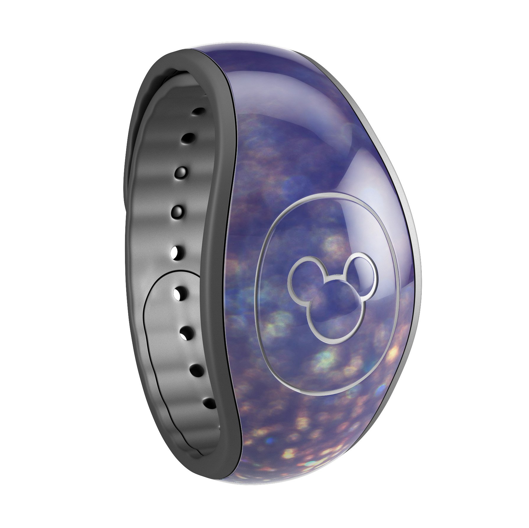 Deep Blue decal skin wrap kit featuring gold shimmering orbs, designed for Disney Magic Band, showcasing vibrant colors and high-quality finish.