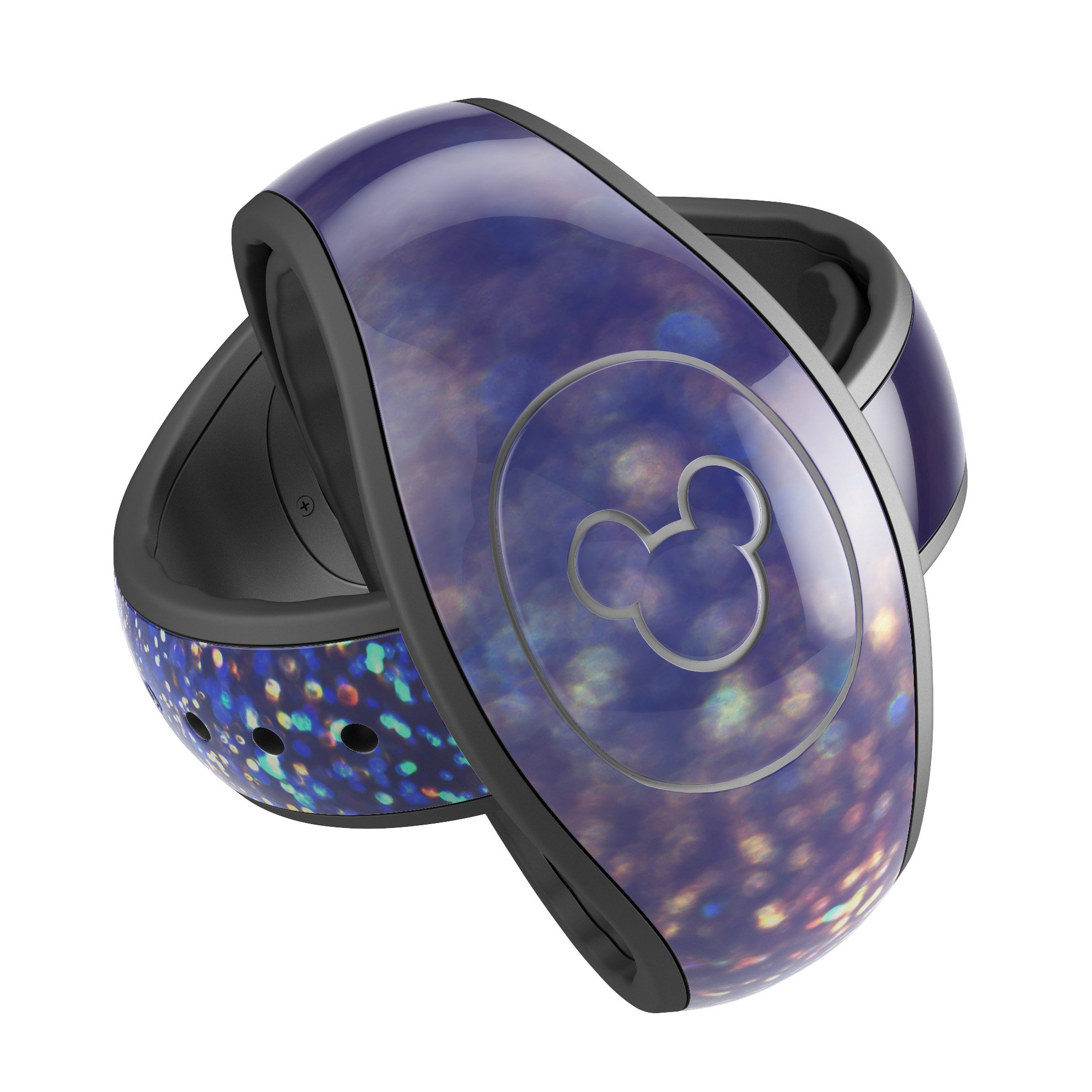 Deep Blue decal skin wrap kit featuring gold shimmering orbs, designed for Disney Magic Band, showcasing vibrant colors and high-quality finish.