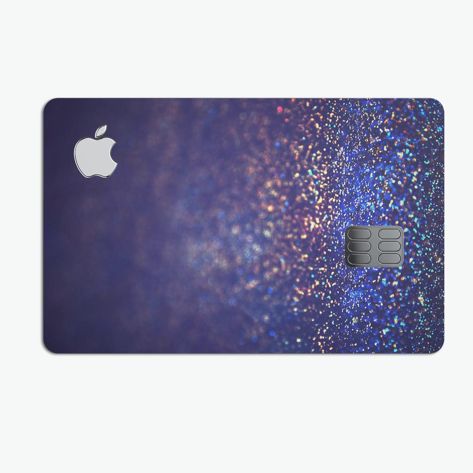 Deep Blue skin for Apple Card with gold shimmering orbs, showcasing premium design and protection.