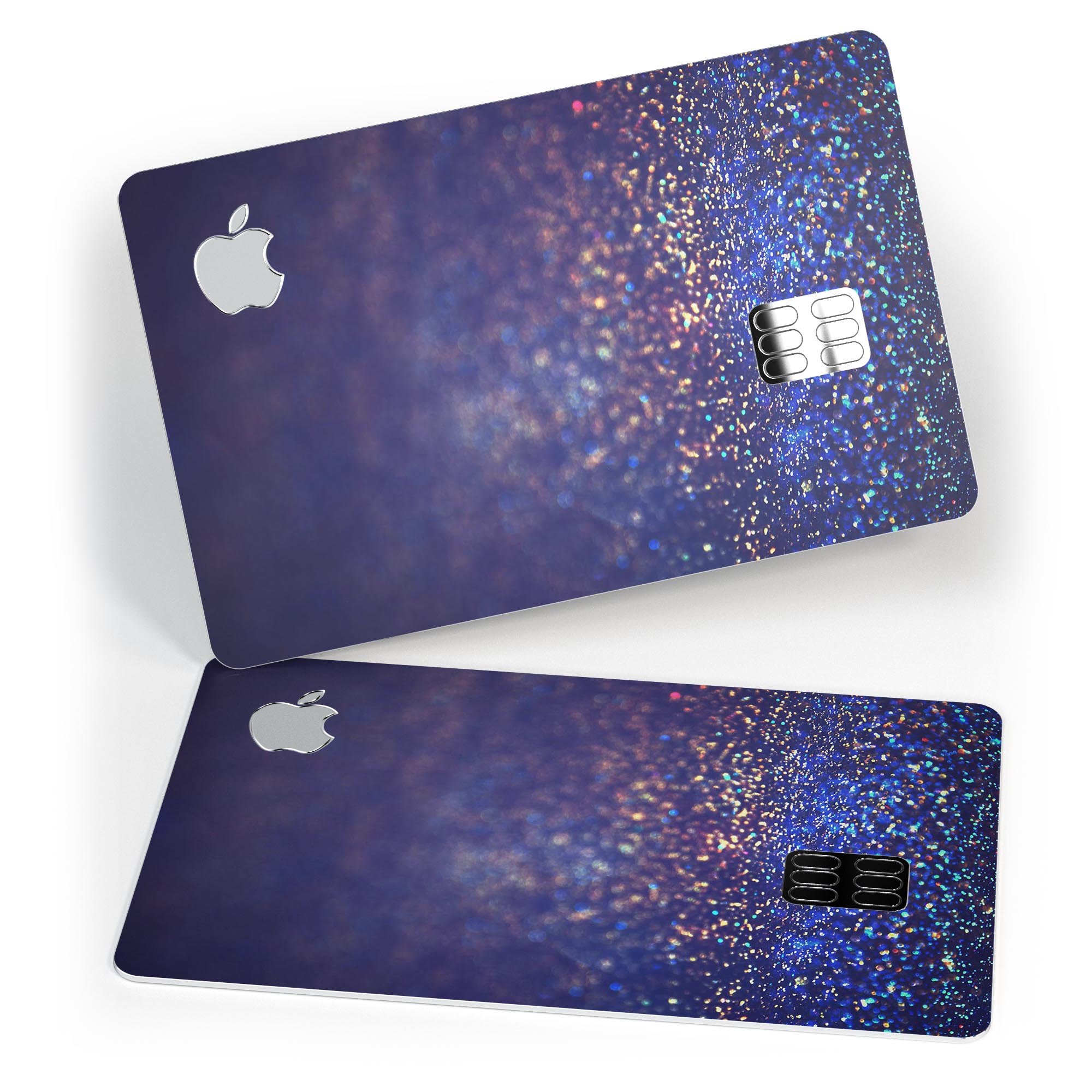 Deep Blue skin for Apple Card with gold shimmering orbs, showcasing premium design and protection.