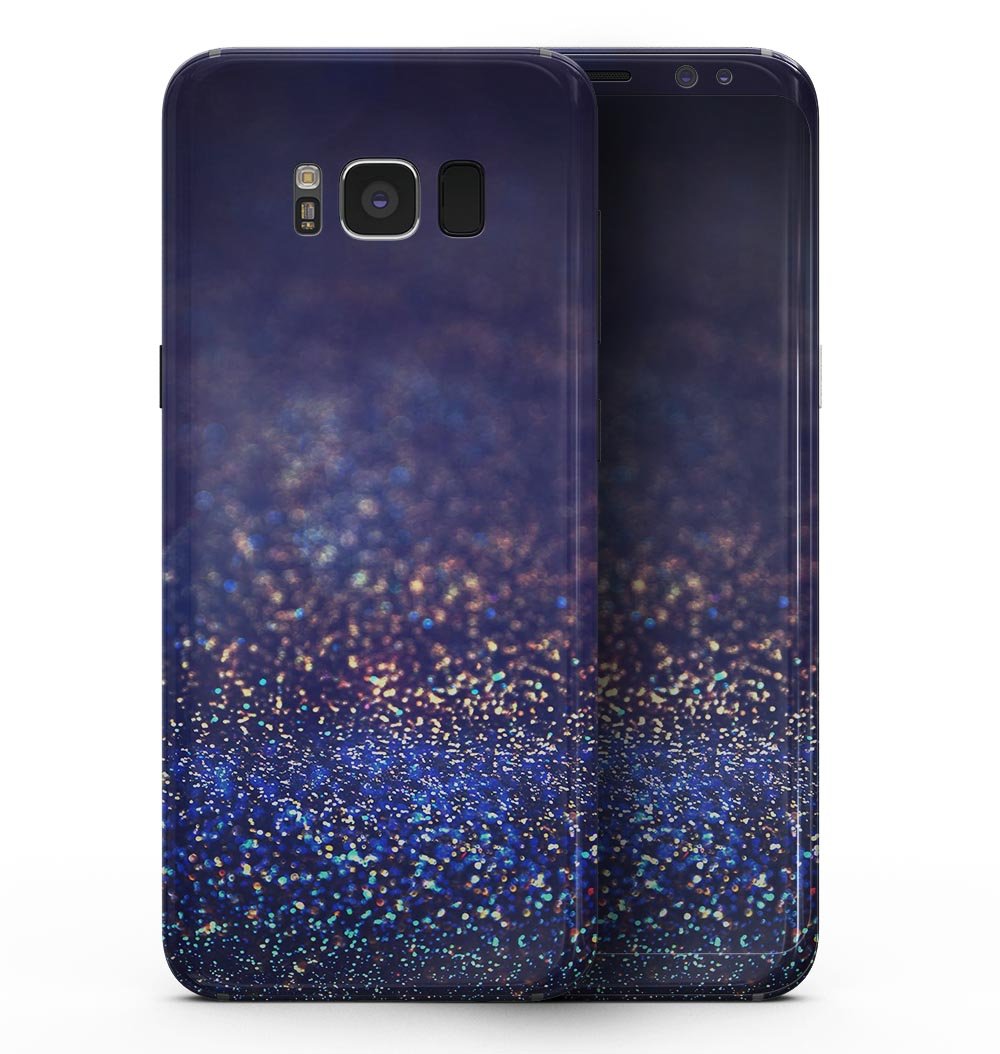 Samsung Galaxy S8 with Deep Blue and Gold Shimmering Orbs skin, showcasing a stylish and protective design.