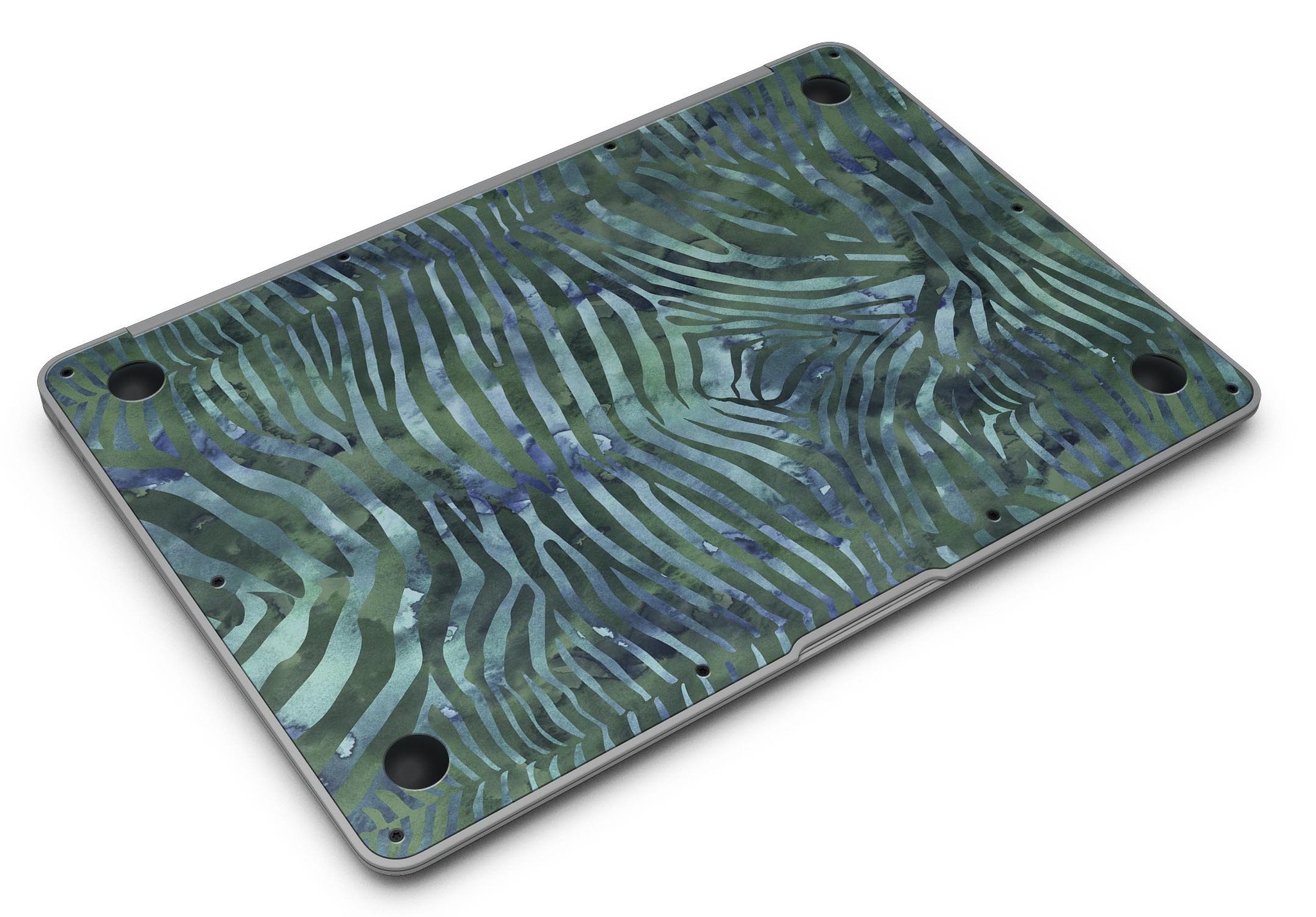 Deep Green and Blue Watercolor Zebra Pattern MacBook Air Skin Kit showcasing vibrant colors and unique design.