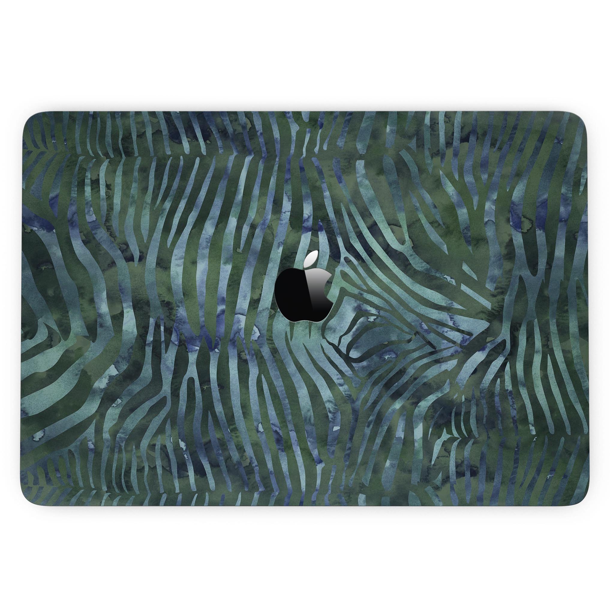 Deep Green and Blue Watercolor Zebra Pattern skin for MacBook Pro with Touch Bar, showcasing vibrant colors and unique design.