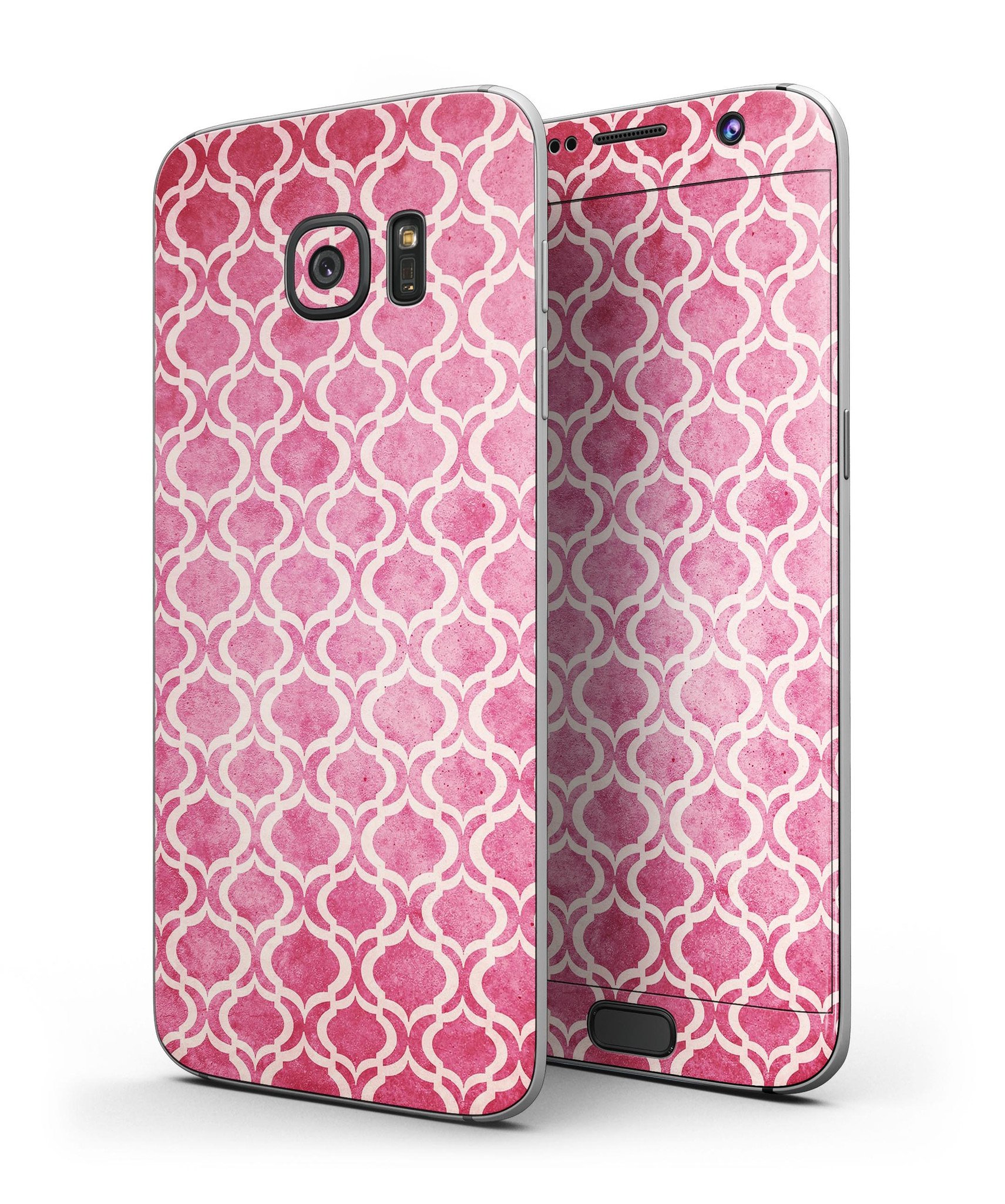 Deep Pink Bubble Moroccan Pattern skin kit for Samsung Galaxy S7/S7 Edge, showcasing vibrant colors and intricate design.