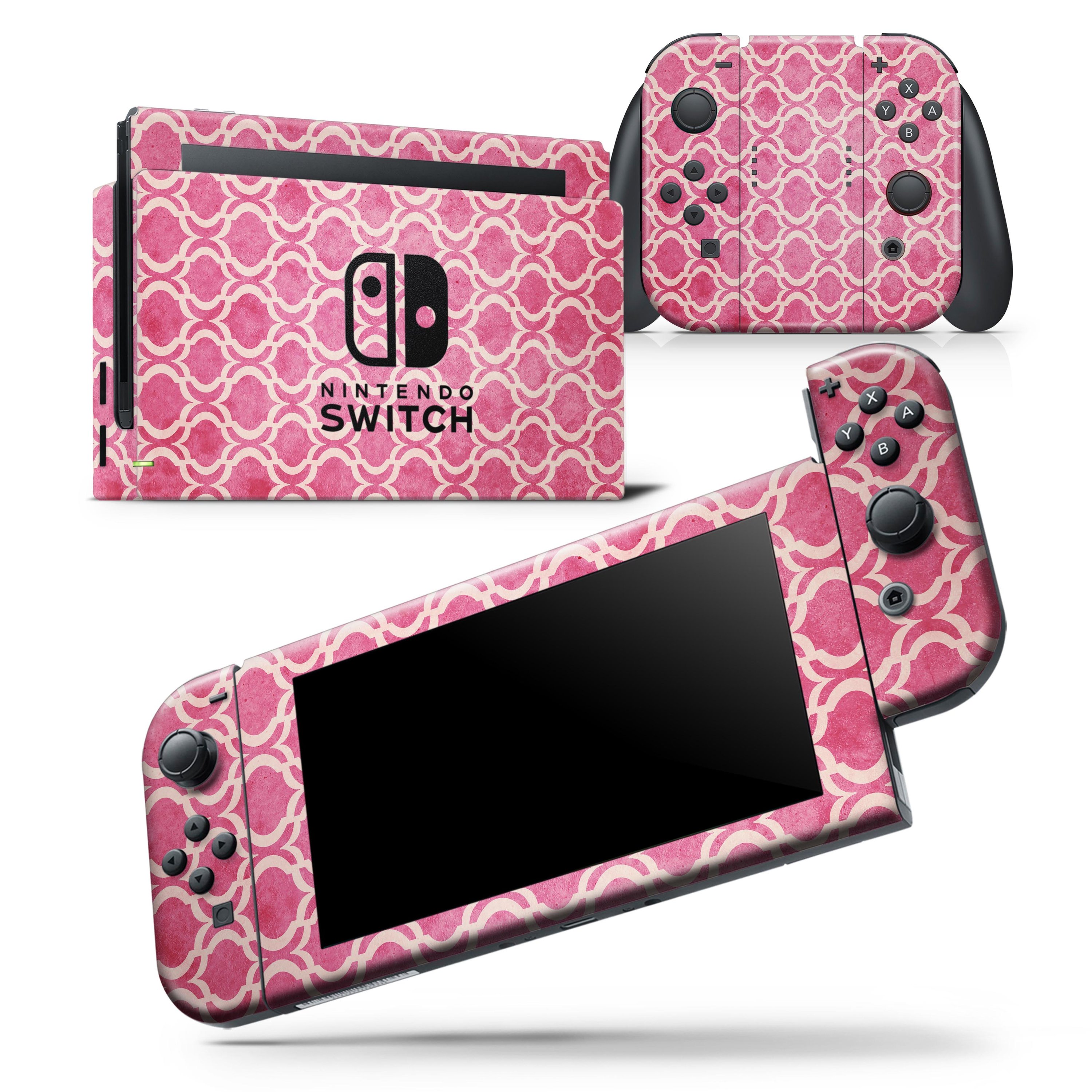 Deep Pink Bubble Moroccan Pattern skin wrap decal for Nintendo Switch, showcasing vibrant colors and intricate design.