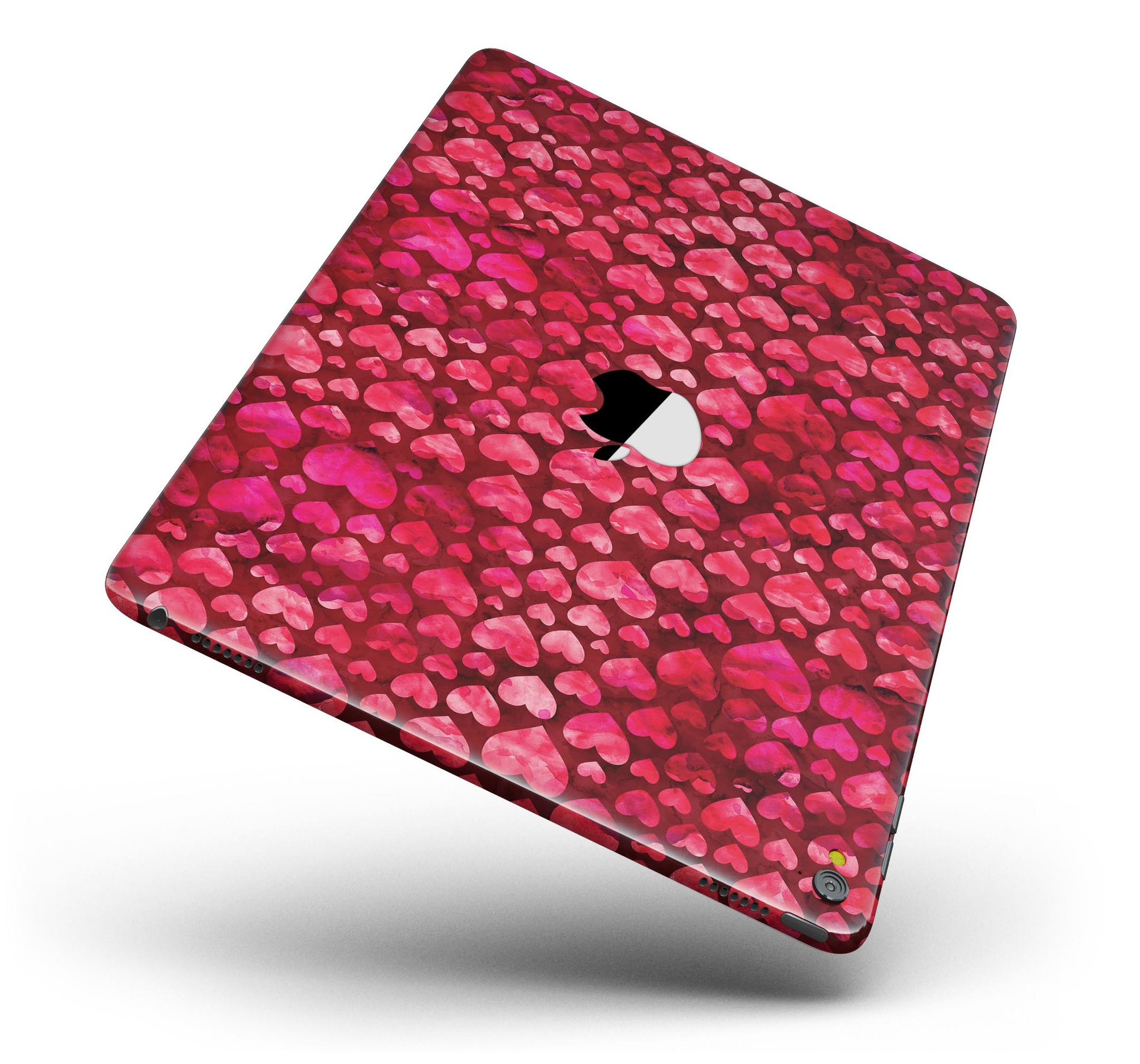 Deep Pink Watercolor Hearts Full Body Skin for iPad Pro, showcasing vibrant heart designs on a sleek vinyl surface.