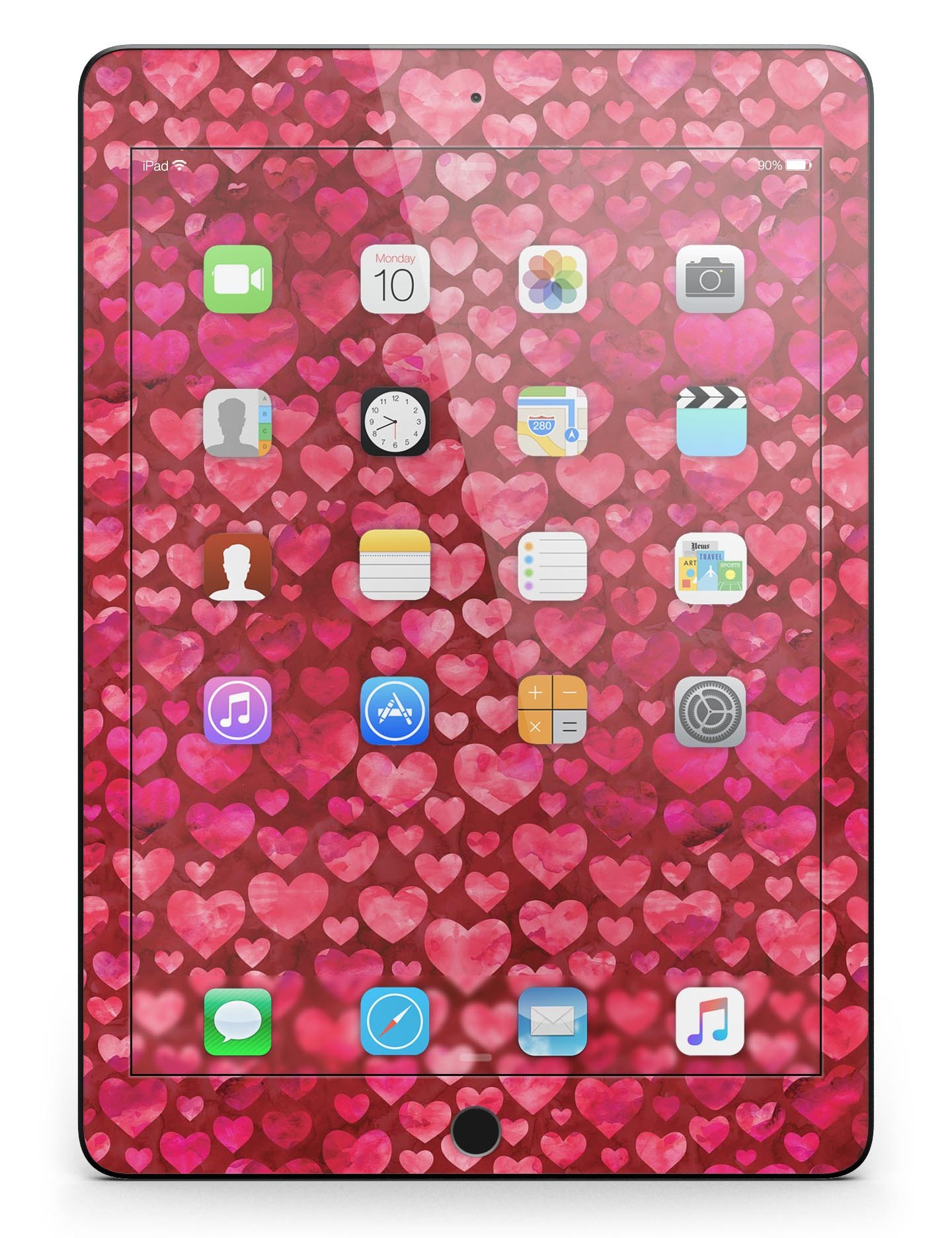 Deep Pink Watercolor Hearts Full Body Skin for iPad Pro, showcasing vibrant heart designs on a sleek vinyl surface.