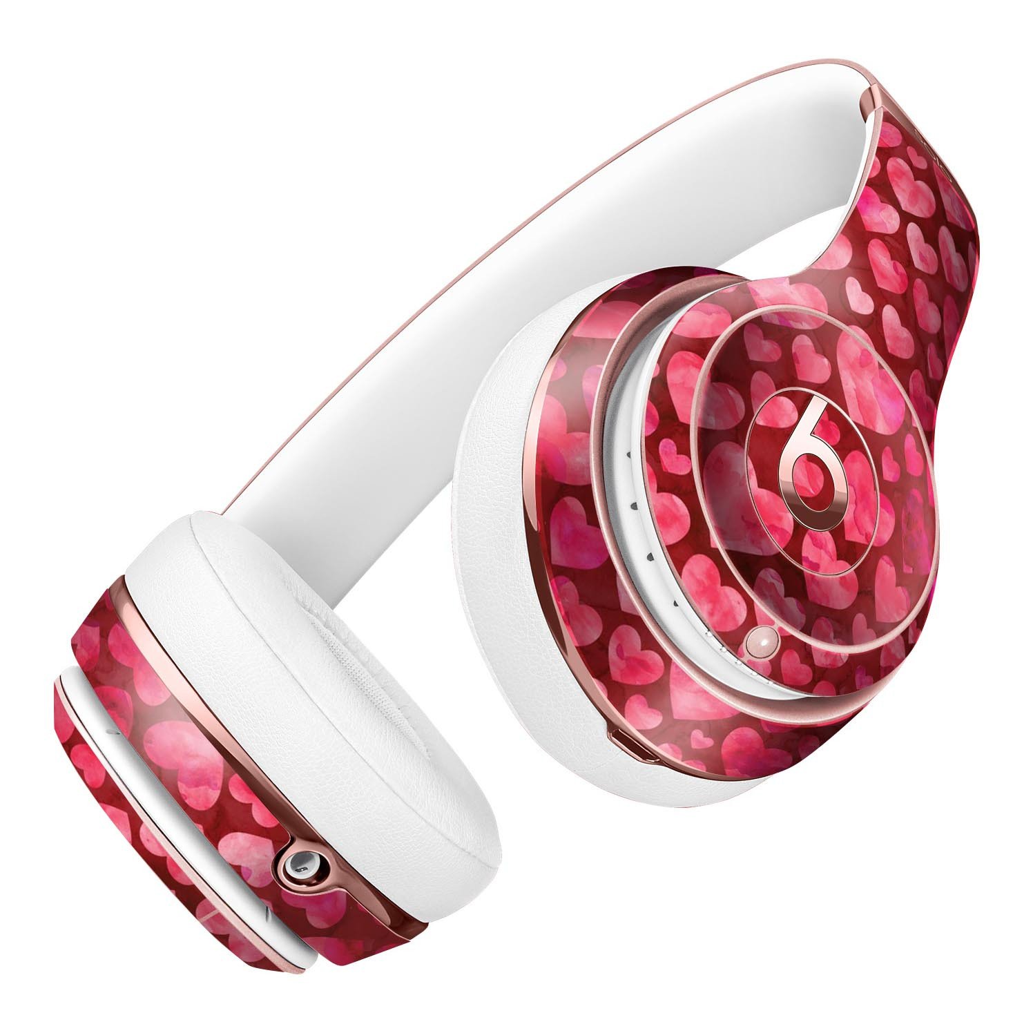 Deep Pink Watercolor Hearts Skin Kit for Beats by Dre Solo 3 Wireless Headphones, showcasing vibrant colors and artistic design.