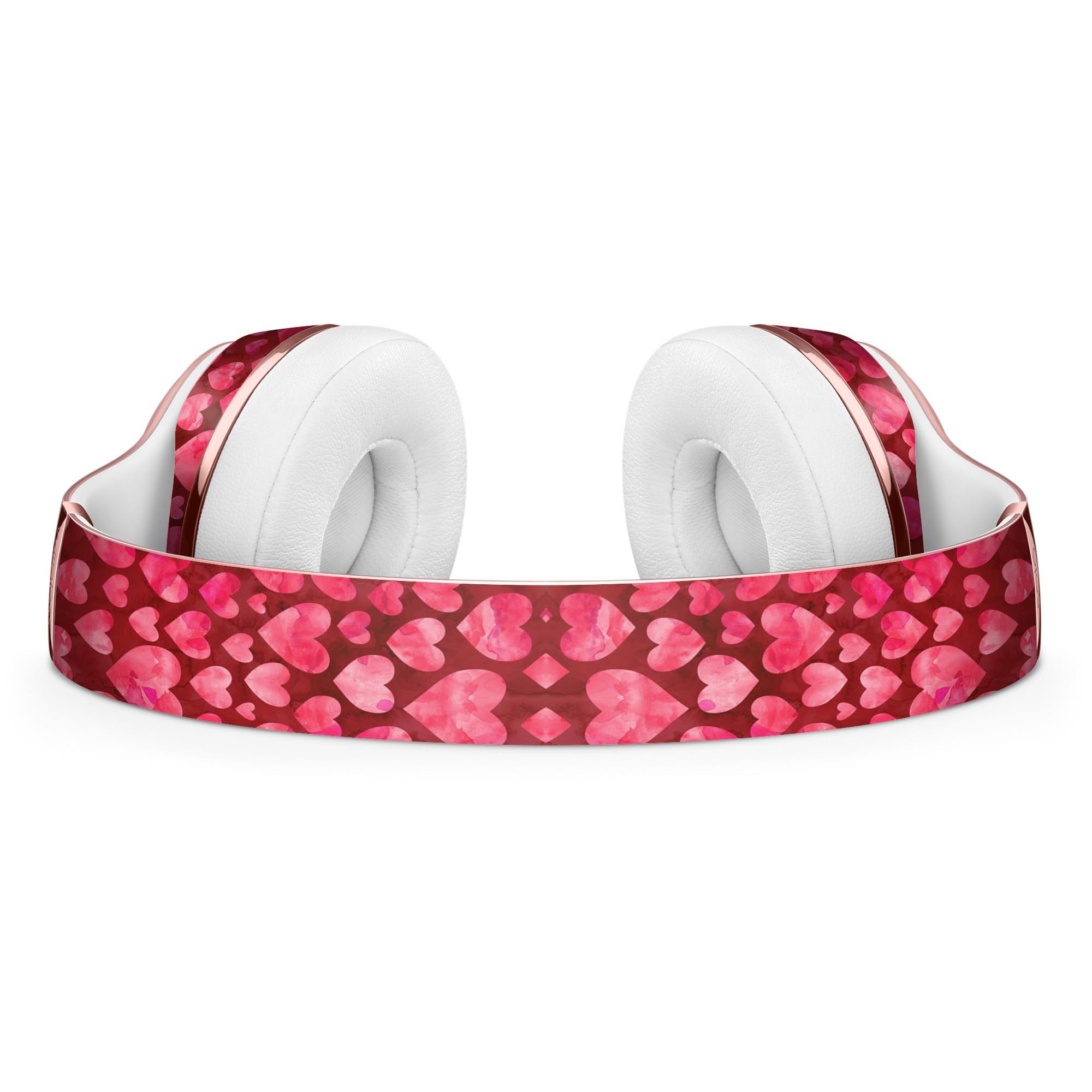 Deep Pink Watercolor Hearts Skin Kit for Beats by Dre Solo 3 Wireless Headphones, showcasing vibrant colors and artistic design.