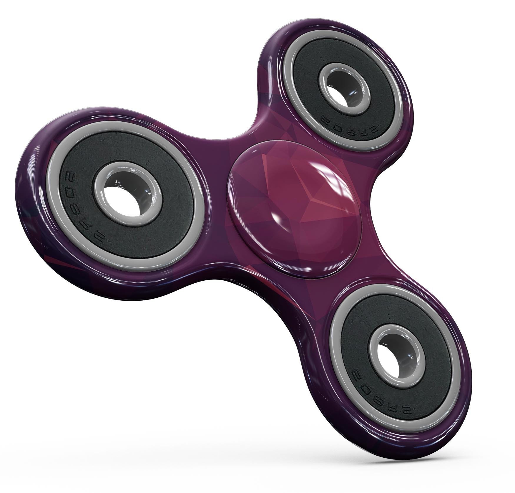 Deep Purple and Red Geometric Triangles skin for fidget spinner, showcasing vibrant colors and geometric patterns.