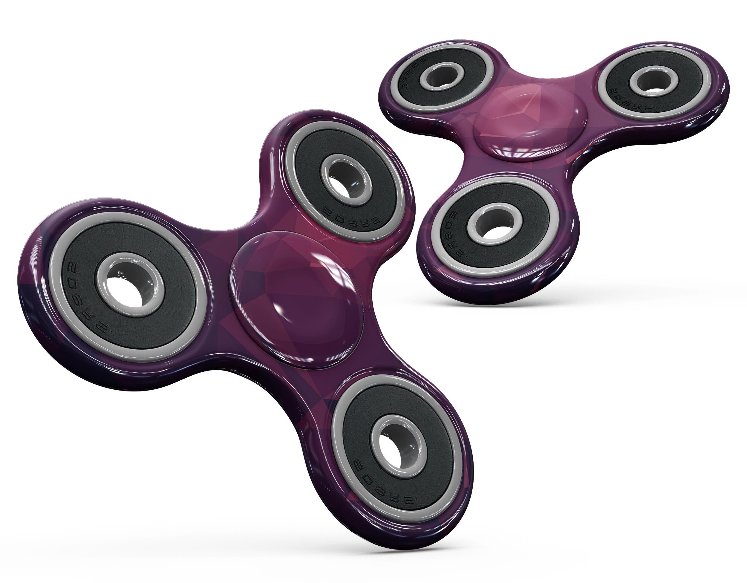 Deep Purple and Red Geometric Triangles skin for fidget spinner, showcasing vibrant colors and geometric patterns.