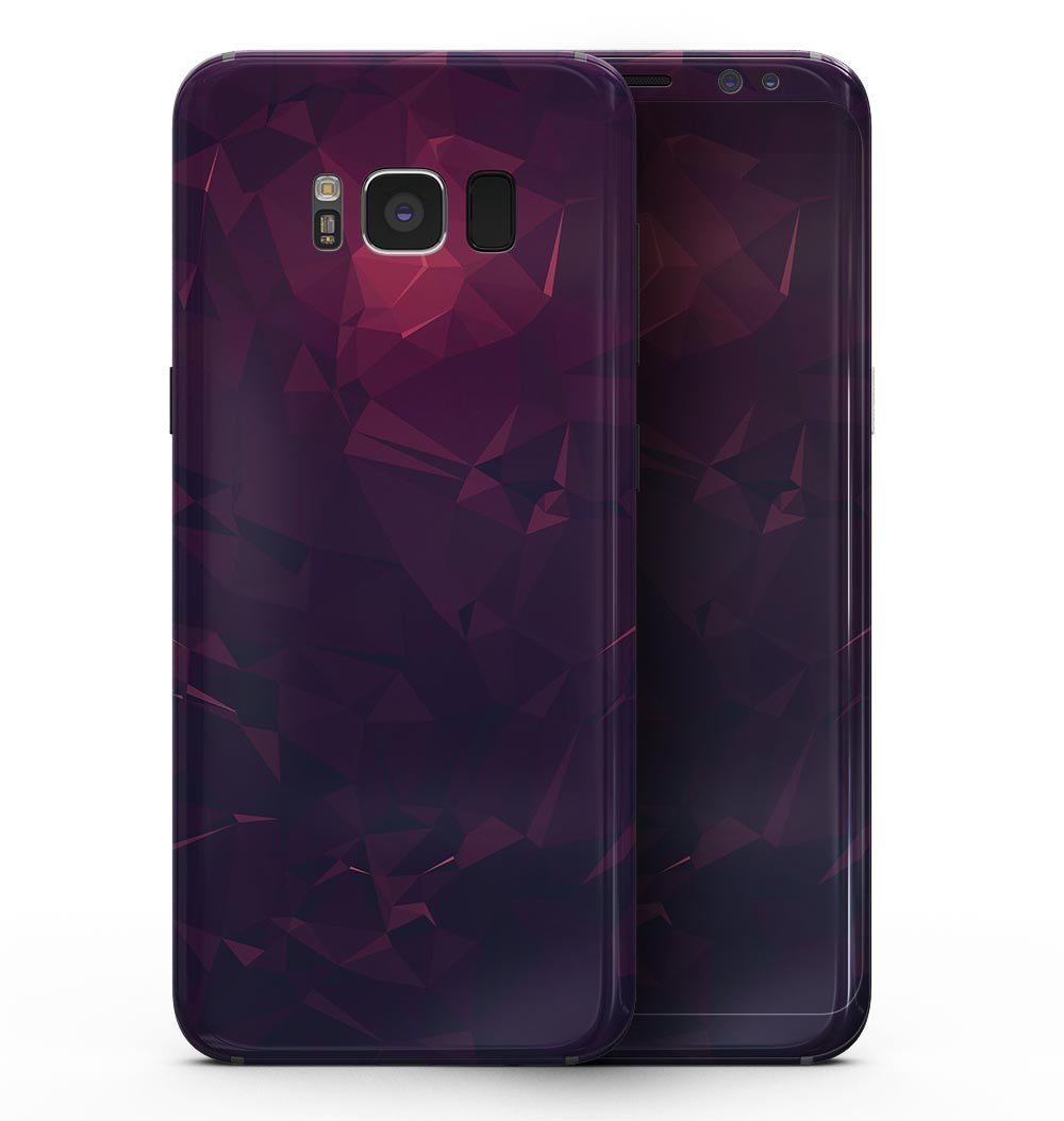 Samsung Galaxy S8 with Deep Purple and Red Geometric Triangles skin, showcasing vibrant colors and precise fit.