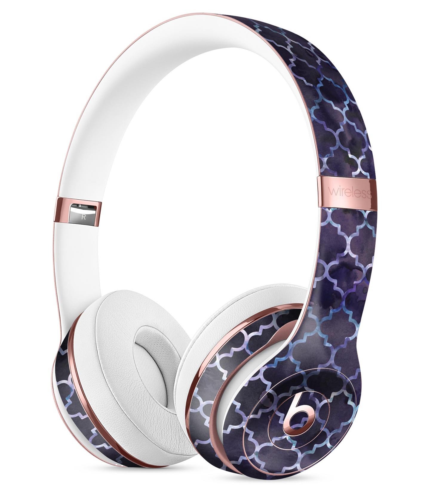 Deep Purple Watercolor Quatrefoil Skin Kit for Beats by Dre Solo 3 Wireless Headphones, showcasing vibrant colors and intricate design.