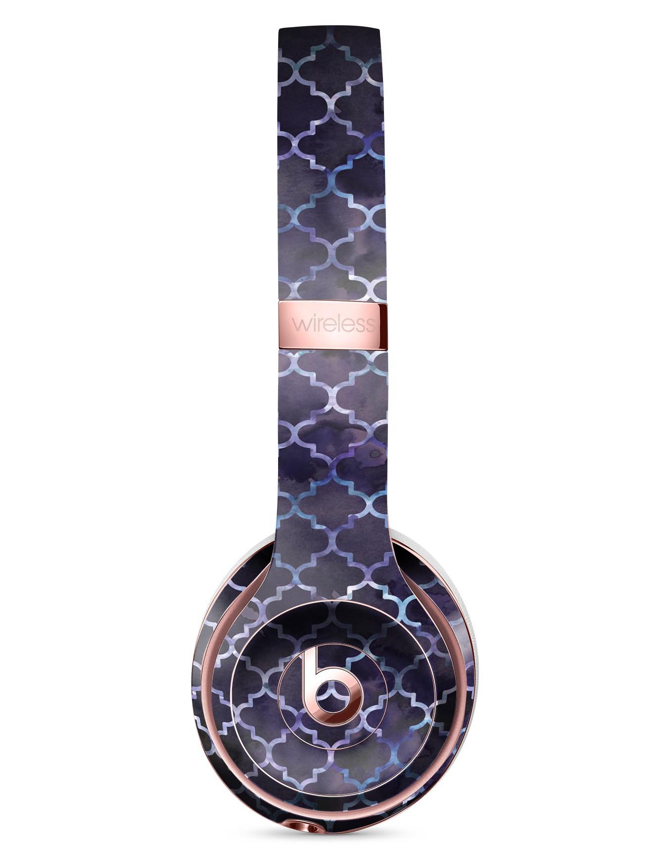 Deep Purple Watercolor Quatrefoil Skin Kit for Beats by Dre Solo 3 Wireless Headphones, showcasing vibrant colors and intricate design.