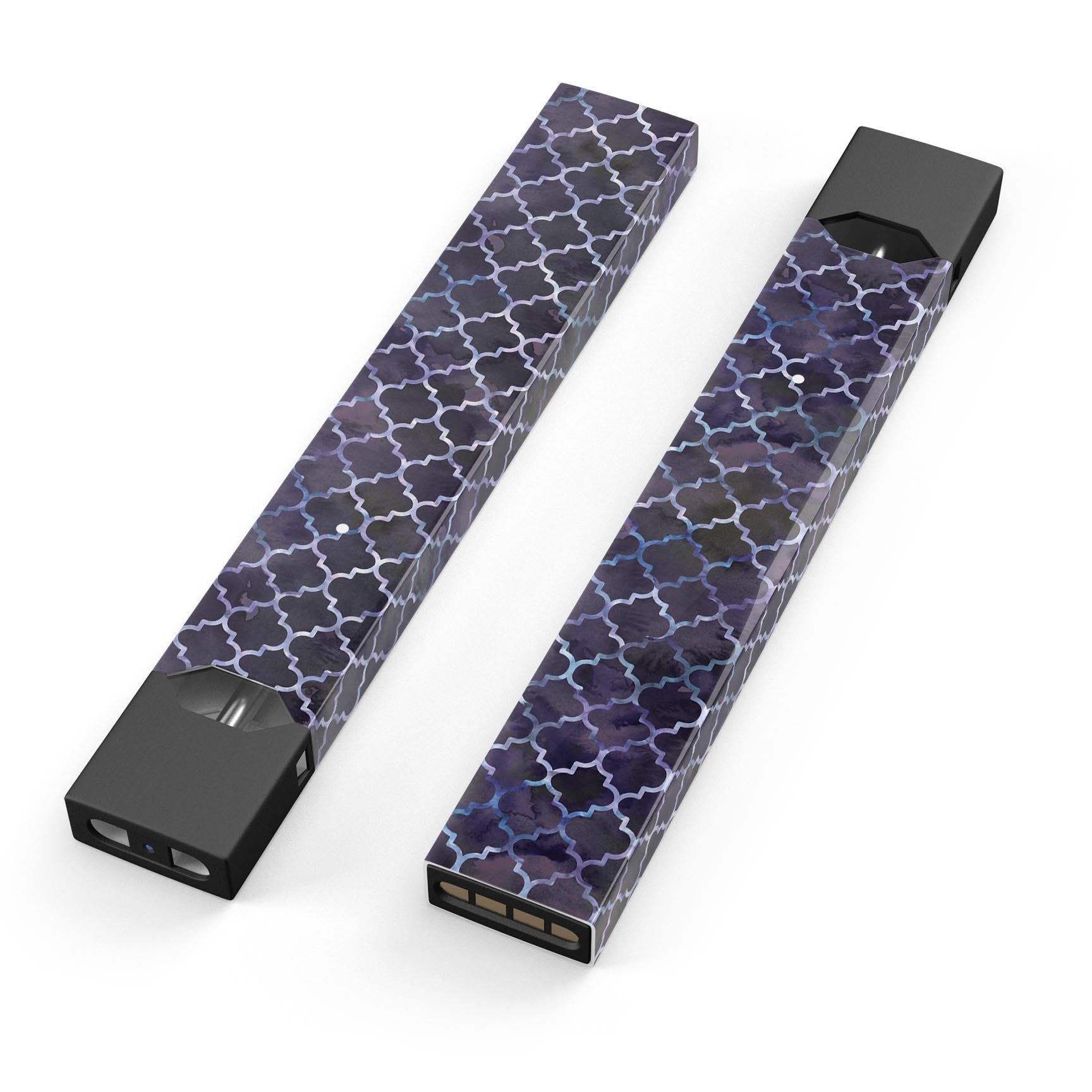 Deep Purple Watercolor Quatrefoil skin-wrap for JUUL device, showcasing vibrant colors and intricate design.