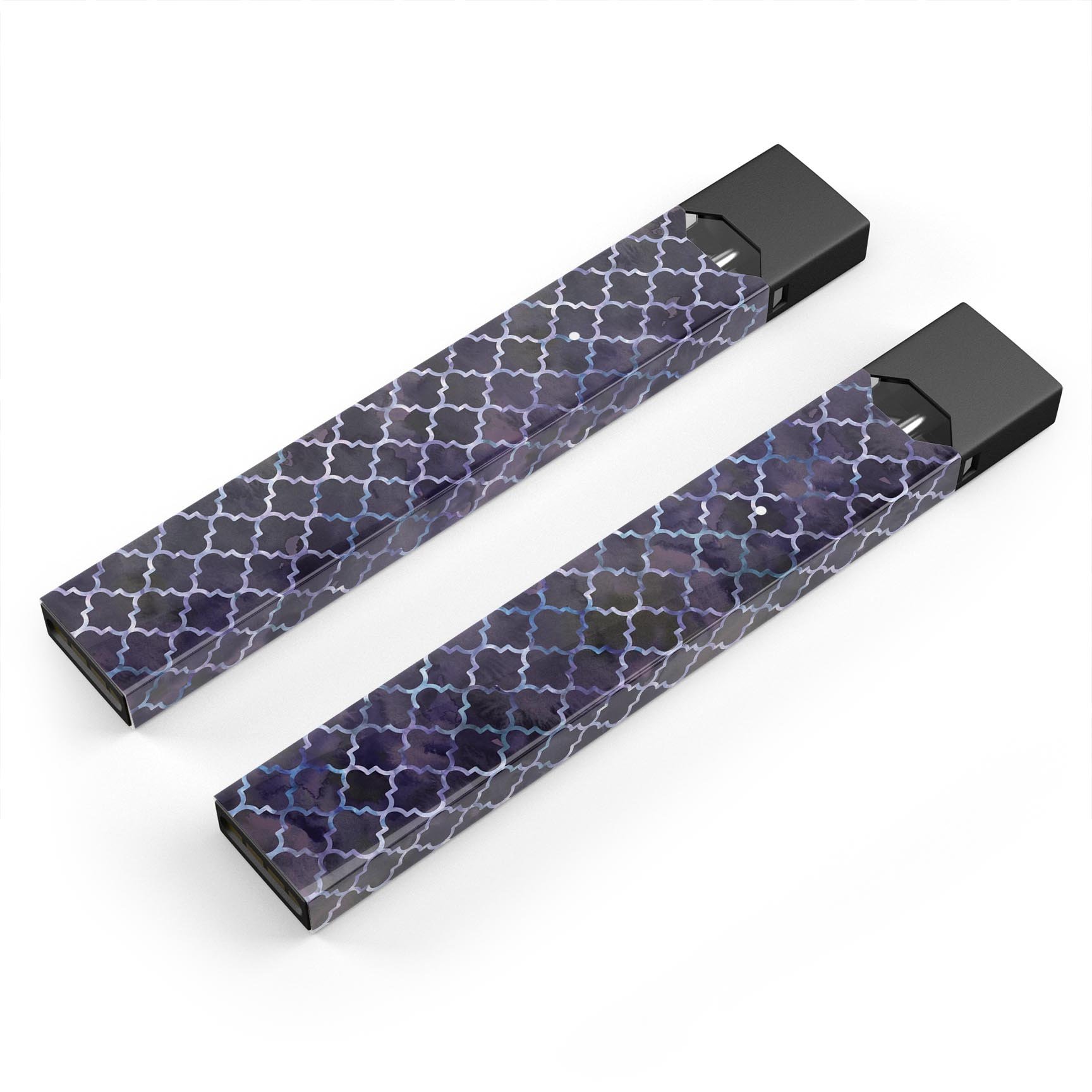 Deep Purple Watercolor Quatrefoil skin-wrap for JUUL device, showcasing vibrant colors and intricate design.