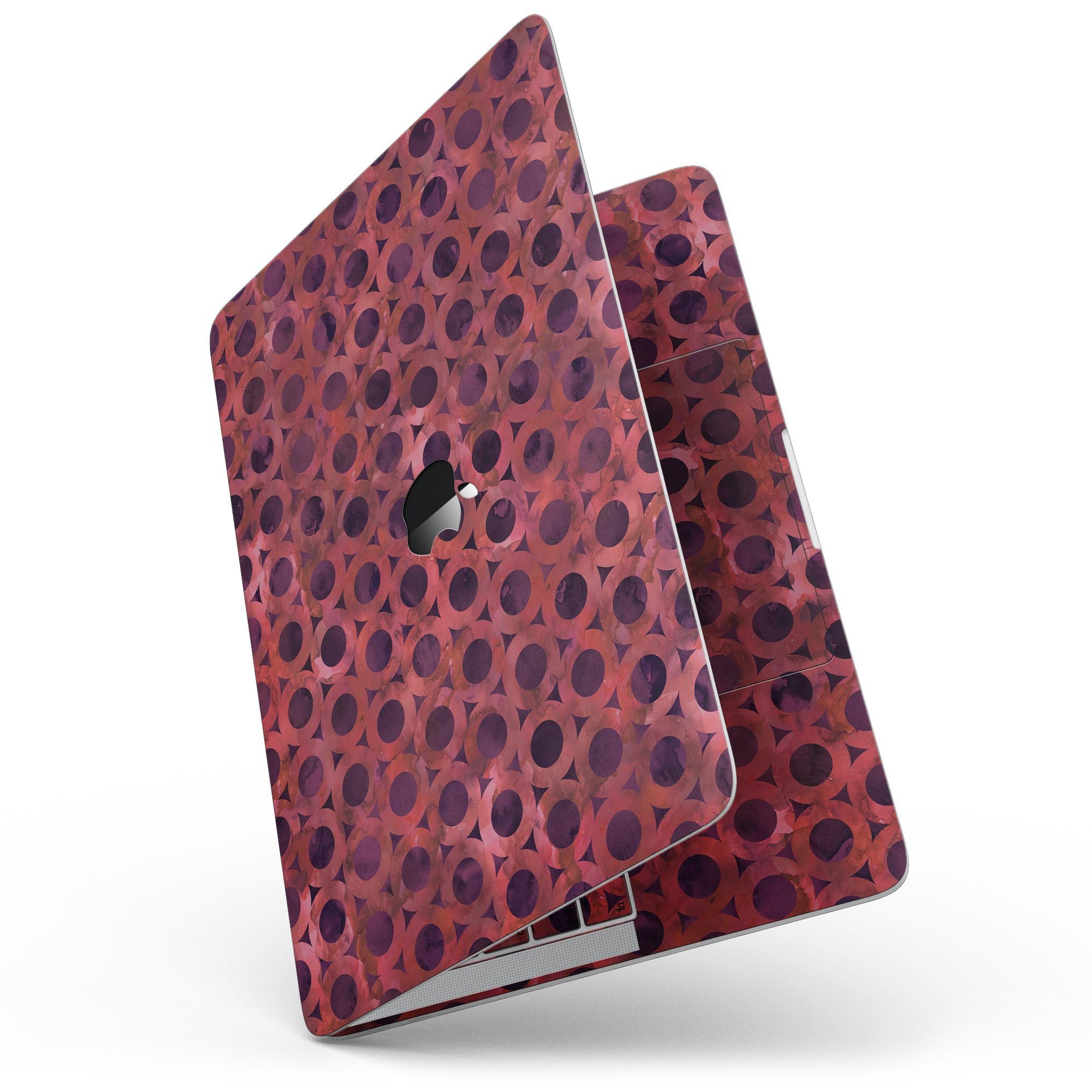 Deep Red Watercolor Ring Pattern skin for 13" MacBook Pro without Touch Bar, showcasing vibrant colors and unique design.