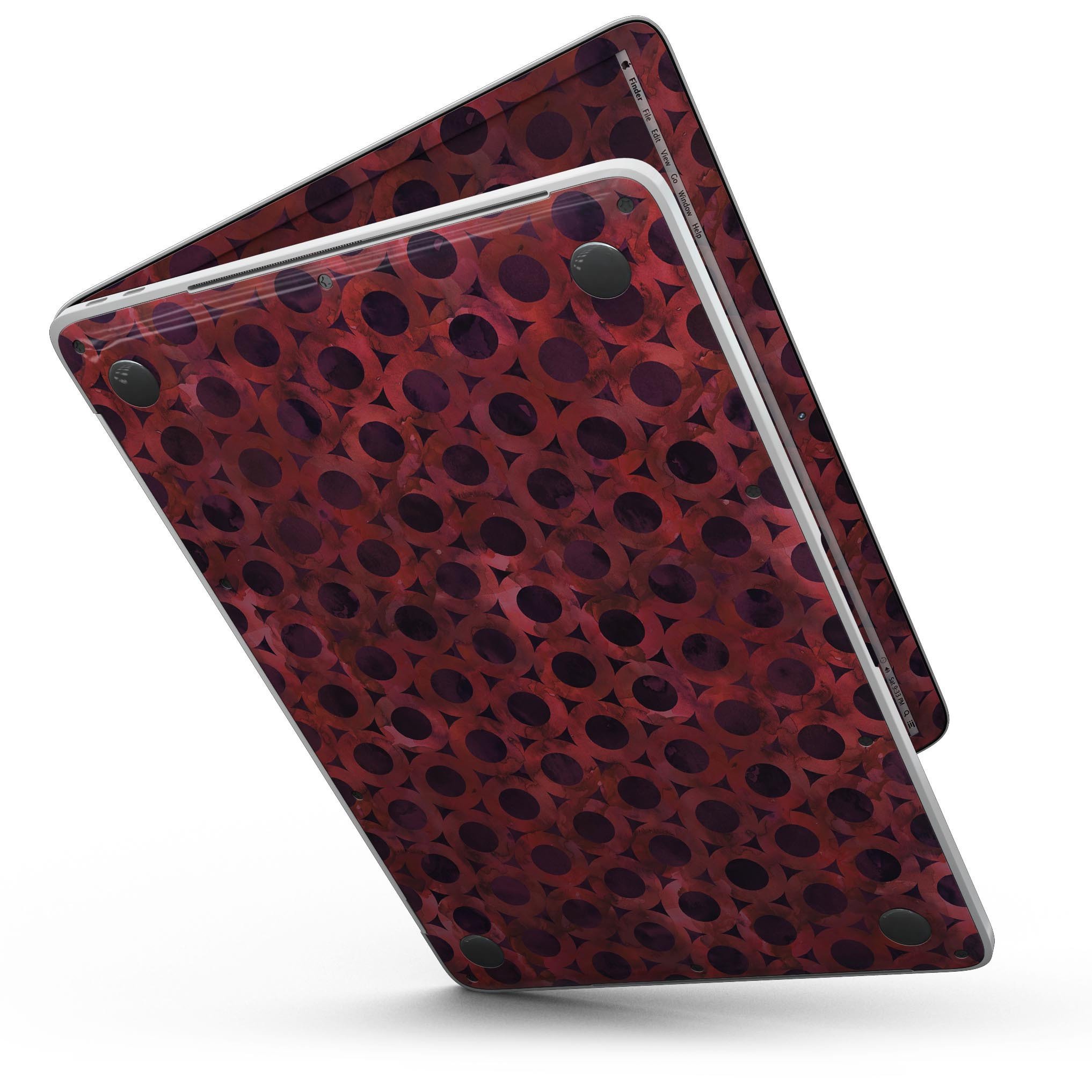 Deep Red Watercolor Ring Pattern skin for 13" MacBook Pro without Touch Bar, showcasing vibrant colors and unique design.