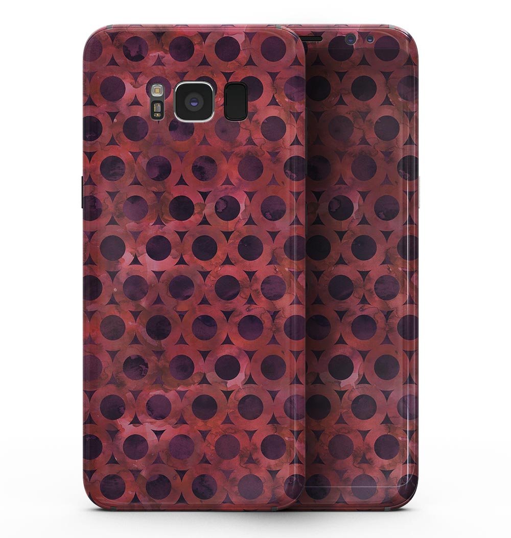 Deep Red Watercolor Ring Pattern skin for Samsung Galaxy S8, showcasing vibrant colors and precise cutouts for buttons and ports.