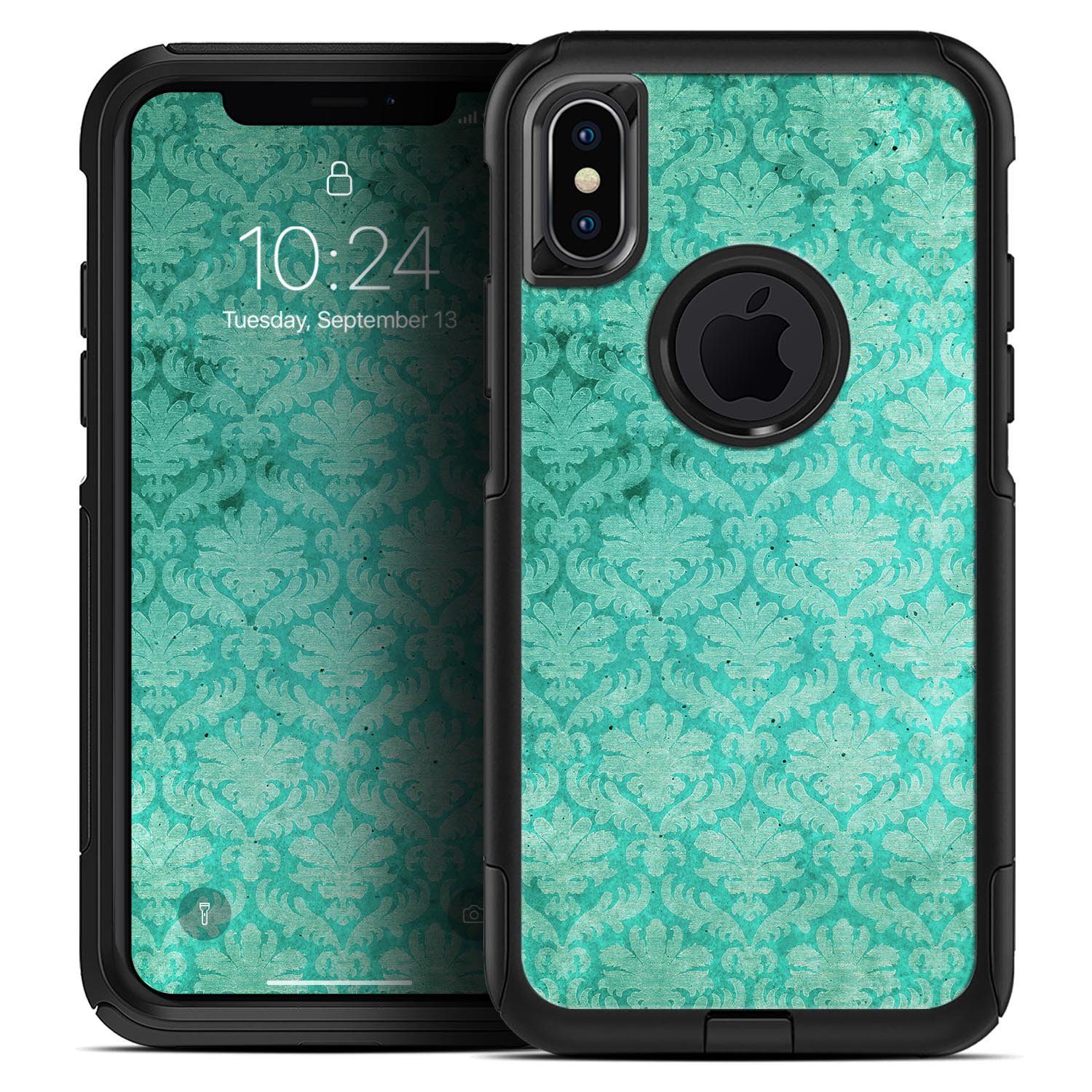 Deep Teal Luxury Pattern Skin Kit for iPhone OtterBox Cases showcasing a stylish design and premium quality materials.