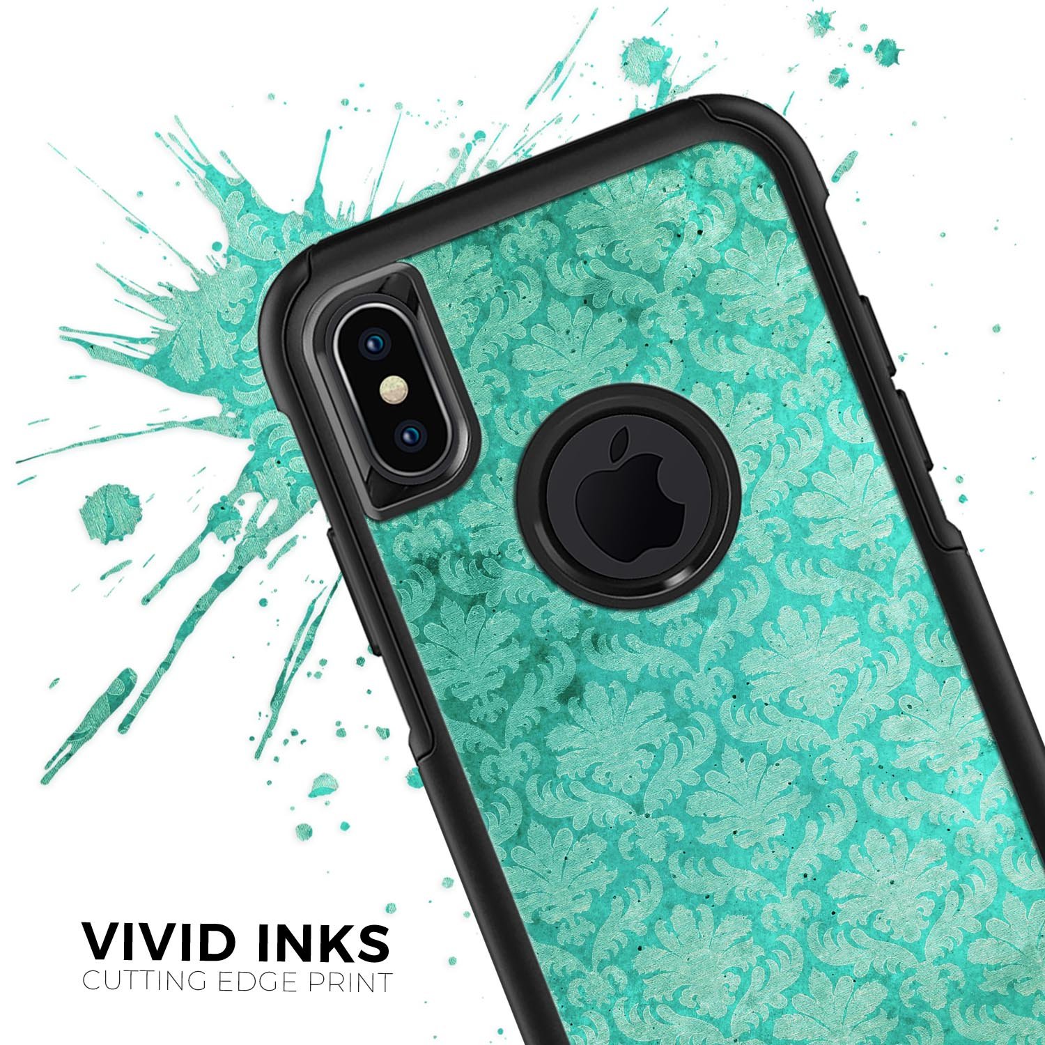 Deep Teal Luxury Pattern Skin Kit for iPhone OtterBox Cases showcasing a stylish design and premium quality materials.