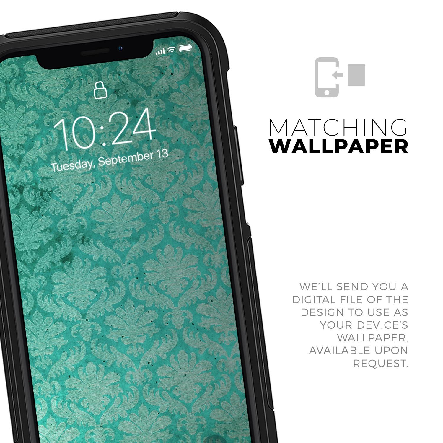 Deep Teal Luxury Pattern Skin Kit for iPhone OtterBox Cases showcasing a stylish design and premium quality materials.