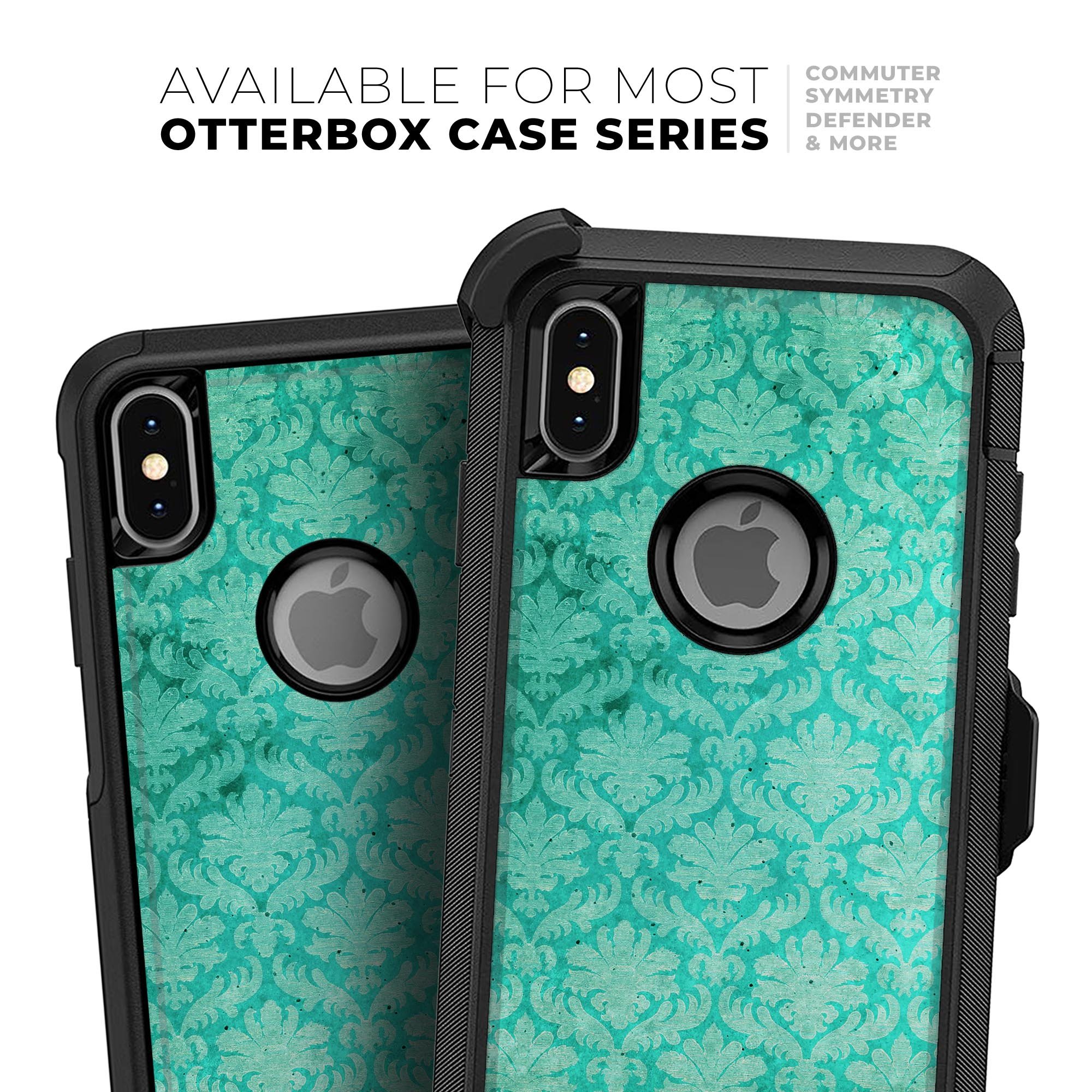 Deep Teal Luxury Pattern Skin Kit for iPhone OtterBox Cases showcasing a stylish design and premium quality materials.