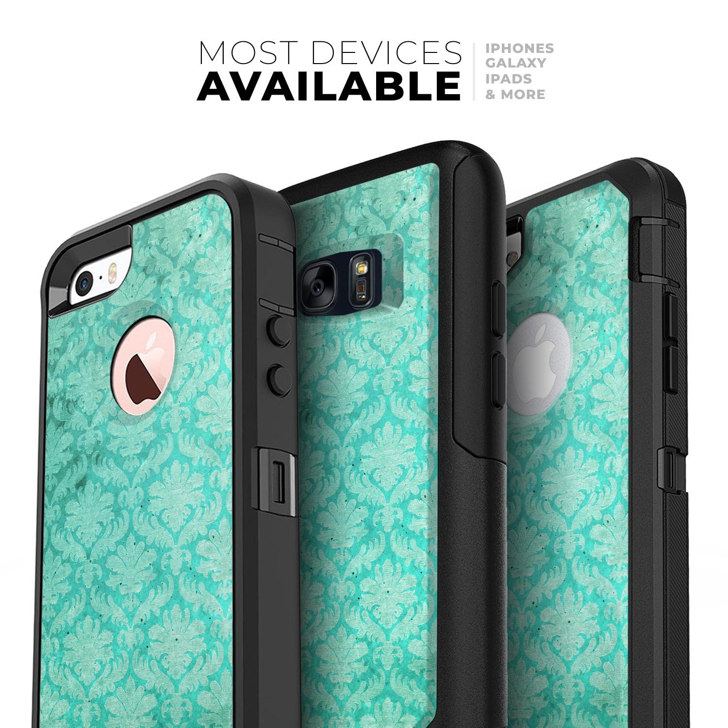 Deep Teal Luxury Pattern Skin Kit for iPhone OtterBox Cases showcasing a stylish design and premium quality materials.