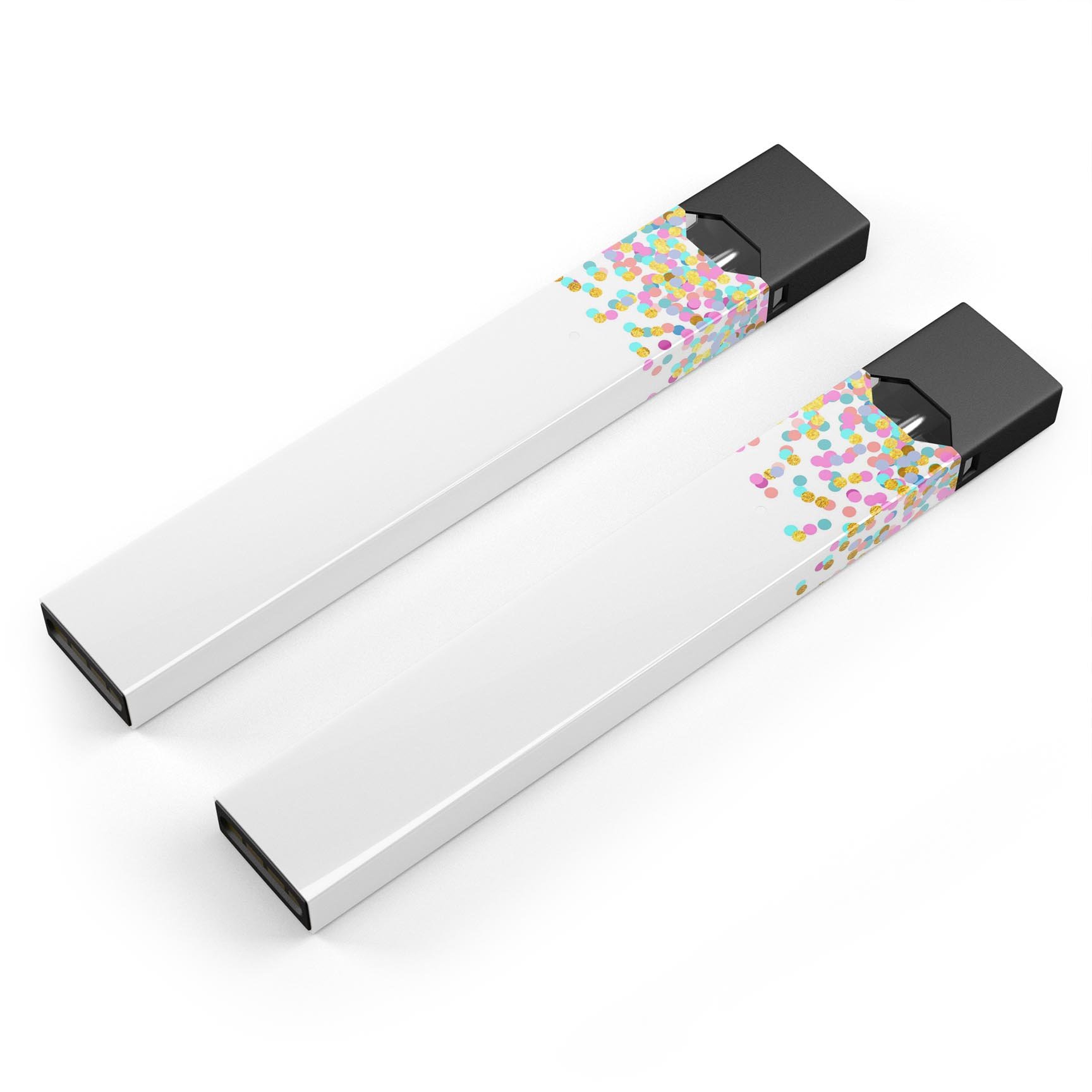 Descending multicolor micro dots skin-wrap for JUUL device, showcasing vibrant colors and precise cut for a perfect fit.