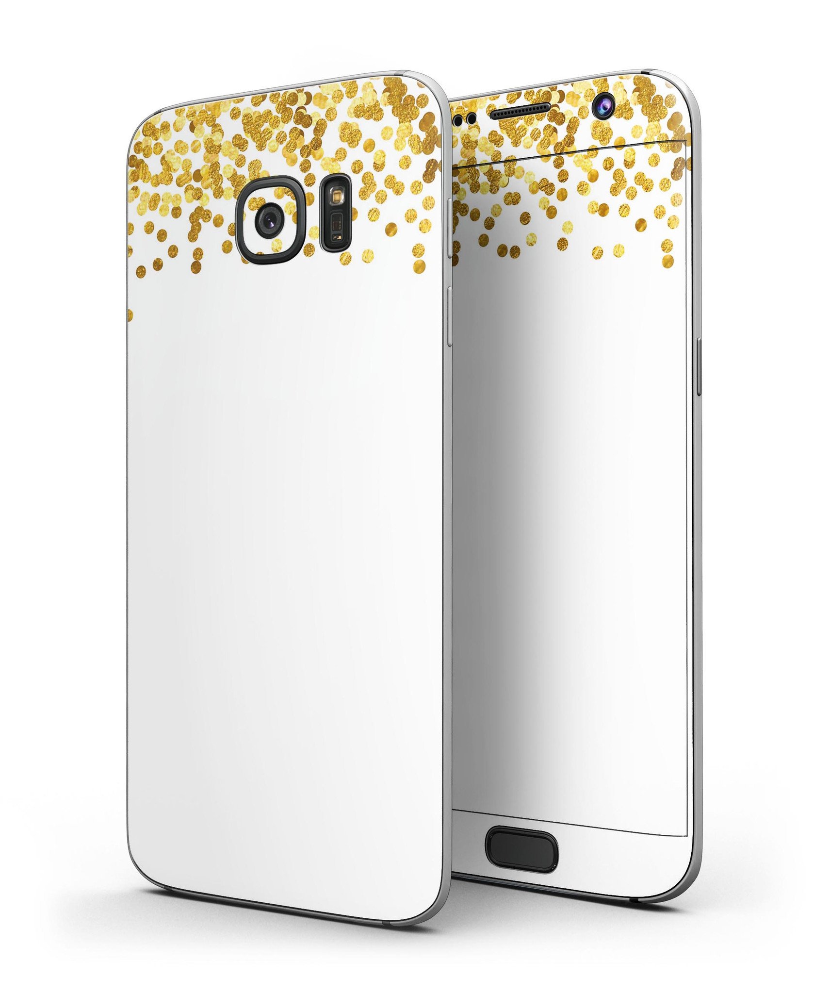 Full body skin kit for Samsung Galaxy S7/S7 Edge featuring descending scattered golden micro dots design.