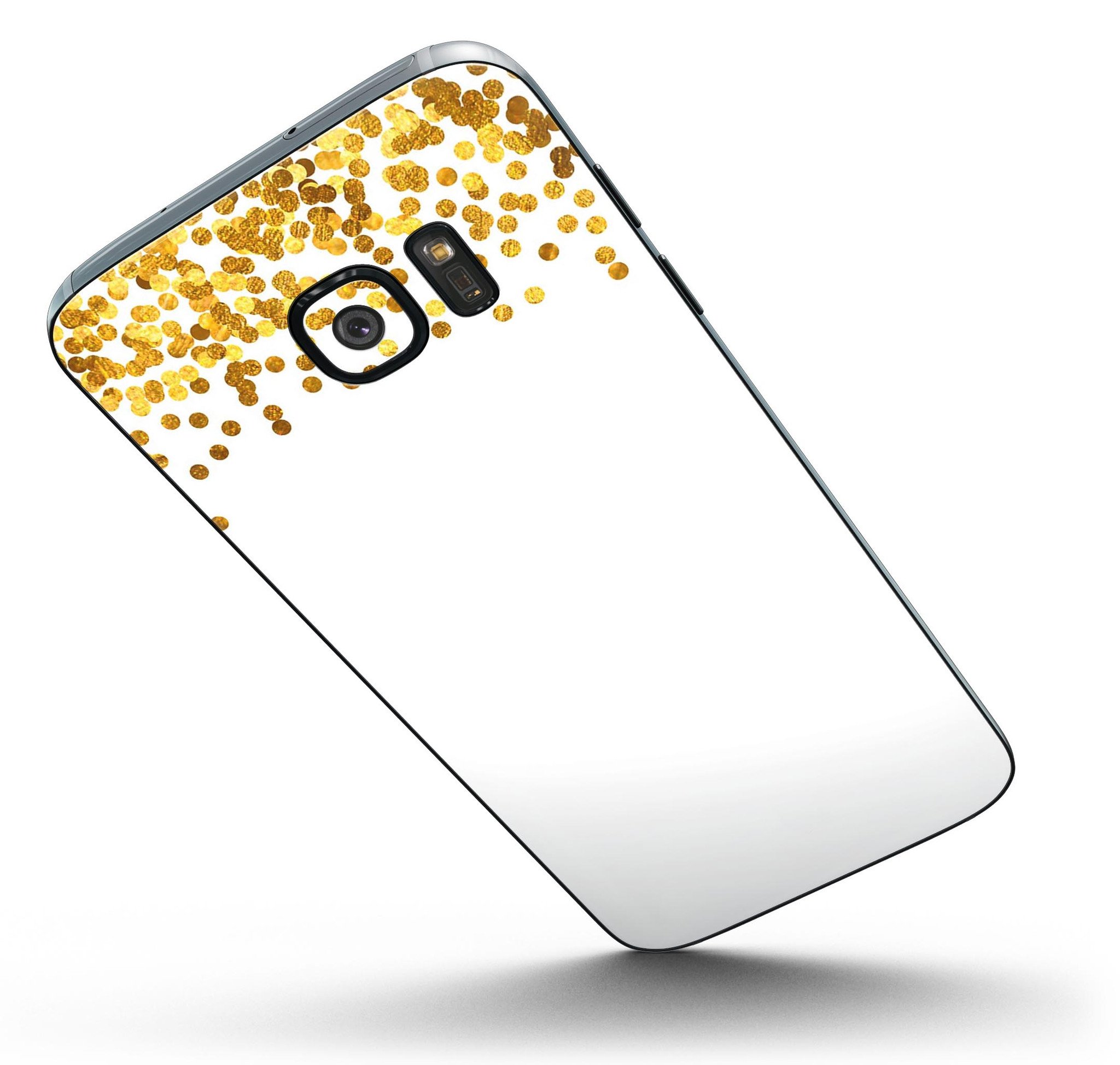 Full body skin kit for Samsung Galaxy S7/S7 Edge featuring descending scattered golden micro dots design.