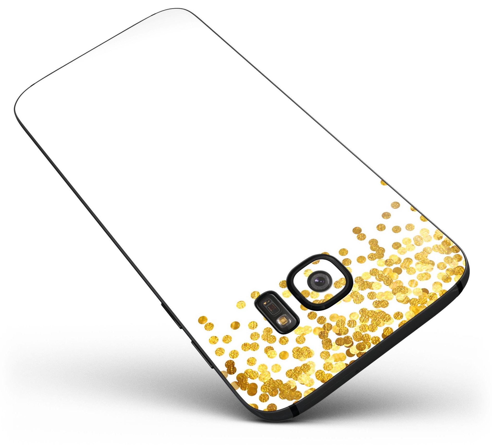 Full body skin kit for Samsung Galaxy S7/S7 Edge featuring descending scattered golden micro dots design.