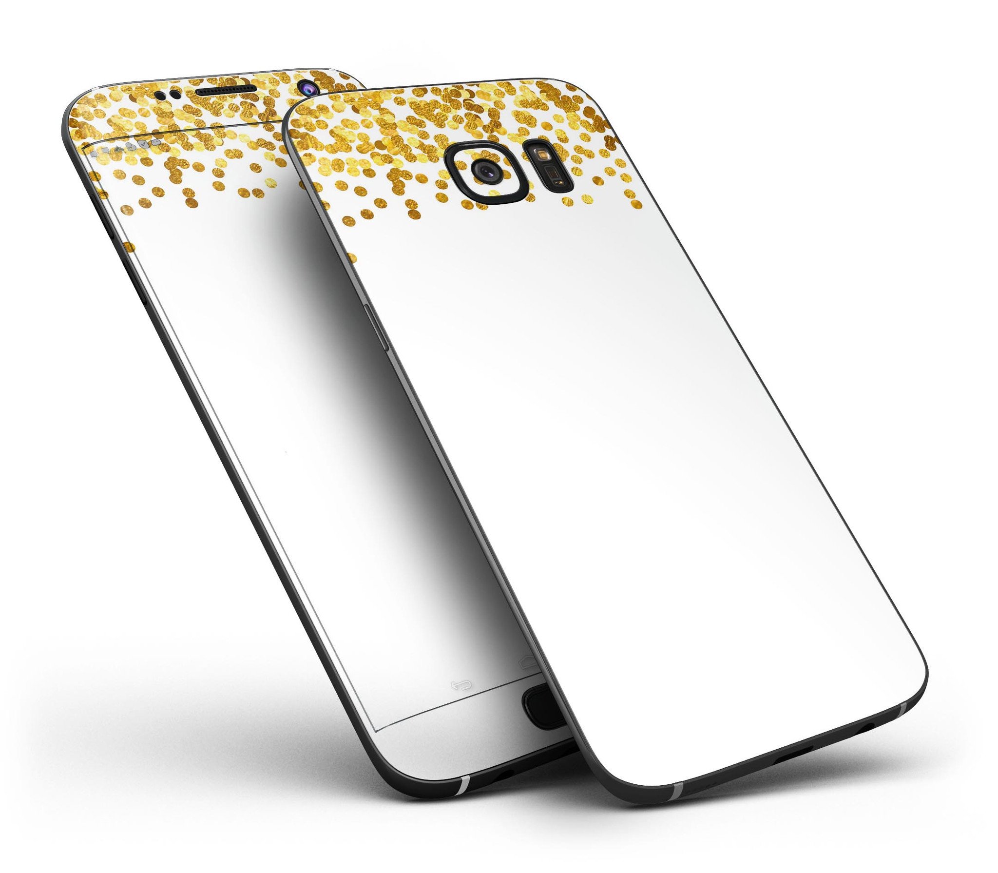 Full body skin kit for Samsung Galaxy S7/S7 Edge featuring descending scattered golden micro dots design.