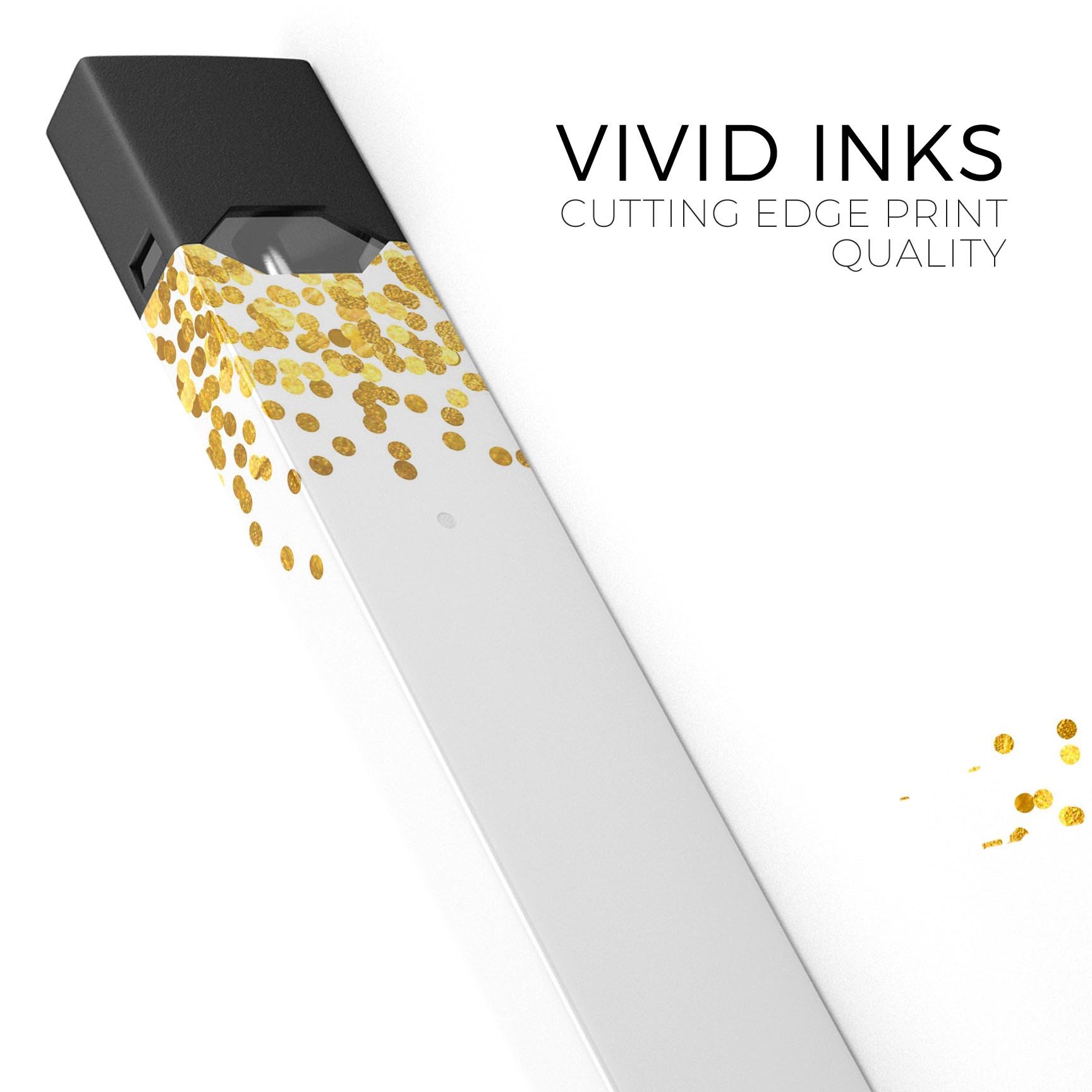 Premium decal protective skin for JUUL device featuring scattered golden micro dots, designed for style and durability.