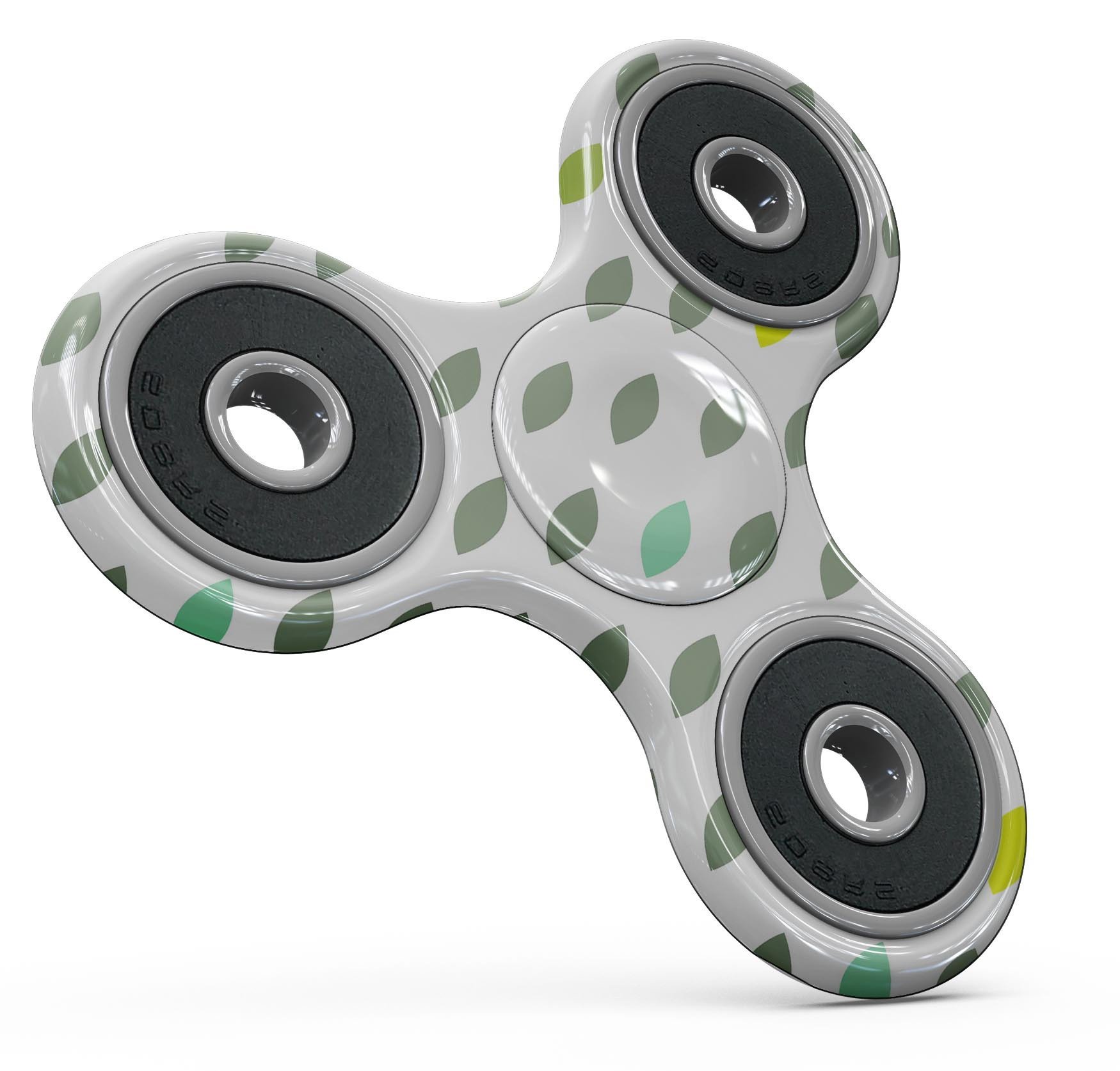 Full-body fidget spinner skin kit featuring descending shades of green petals design, showcasing vibrant colors and intricate patterns.