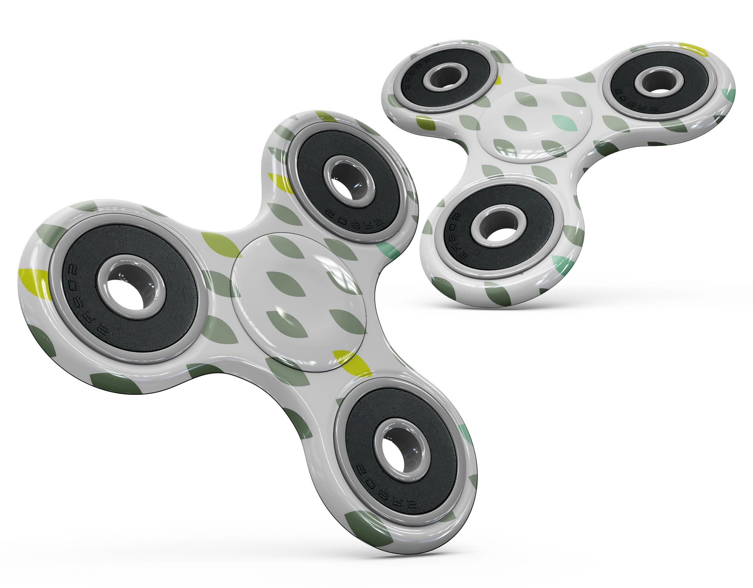 Full-body fidget spinner skin kit featuring descending shades of green petals design, showcasing vibrant colors and intricate patterns.